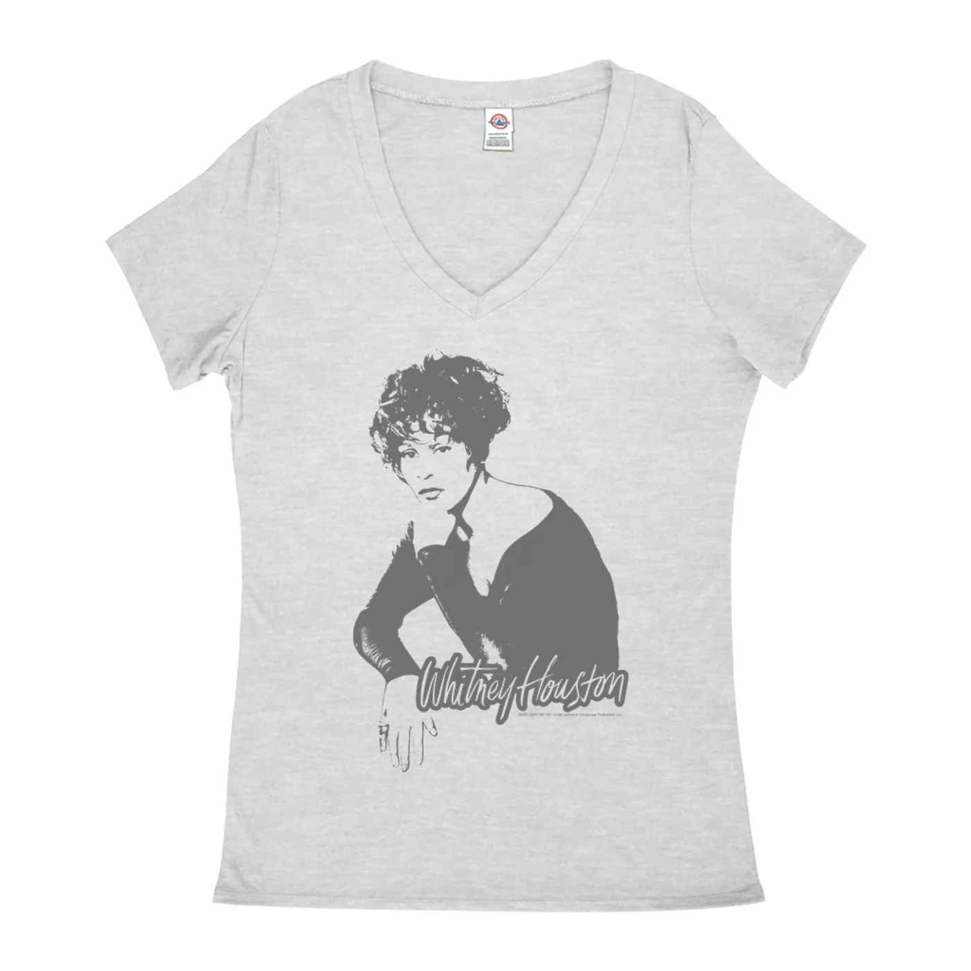 Whitney Houston Ladies' V-neck T-Shirt | 1990 Photo In Shadow Design Whitney Houston Shirt (Merchbar Exclusive)