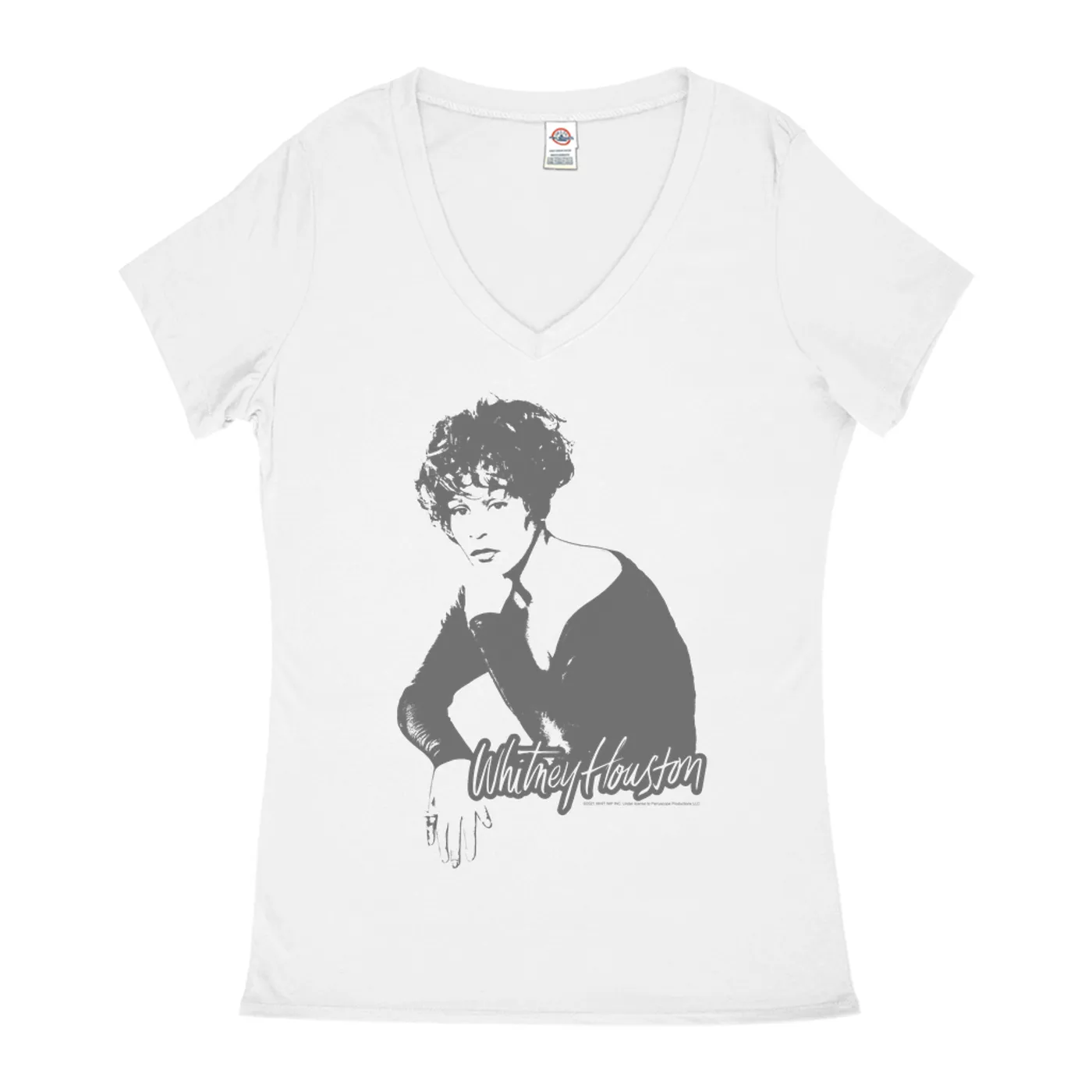 Whitney Houston Ladies' V-neck T-Shirt | 1990 Photo In Shadow Design Whitney Houston Shirt (Merchbar Exclusive)