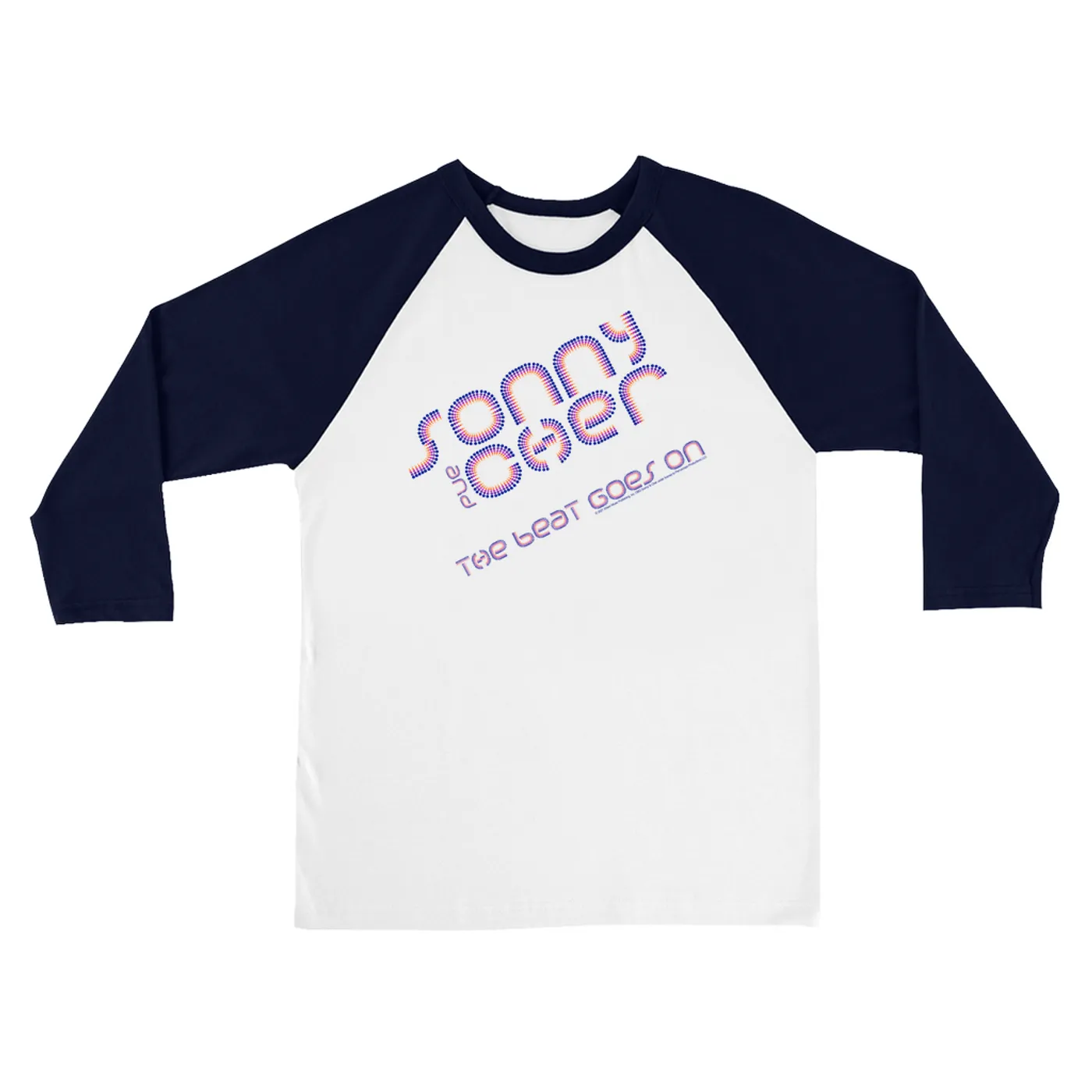 Sonny & Cher 3/4 Sleeve Baseball Tee | The Beat Goes On Colorful Logo Sonny and Cher Shirt