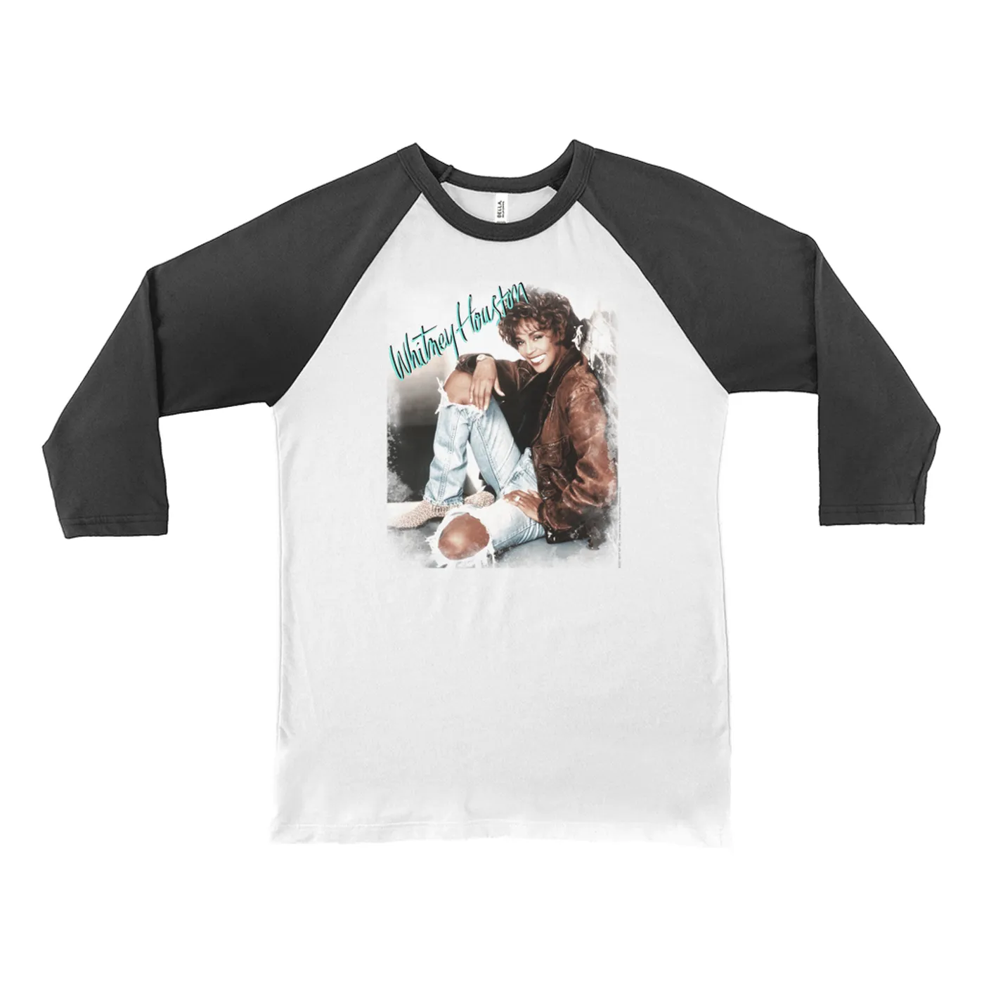 Whitney Houston 3/4 Sleeve Baseball Tee | All The Man That I Need Single Photo Distressed Whitney Houston Shirt