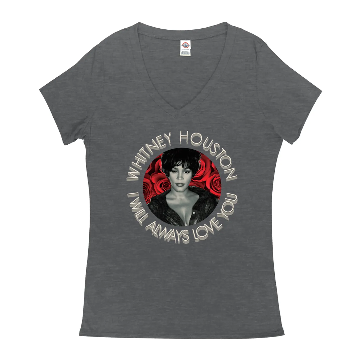 Whitney Houston Ladies' V-neck T-Shirt | I Will Always Love You Roses Design Whitney Houston Shirt