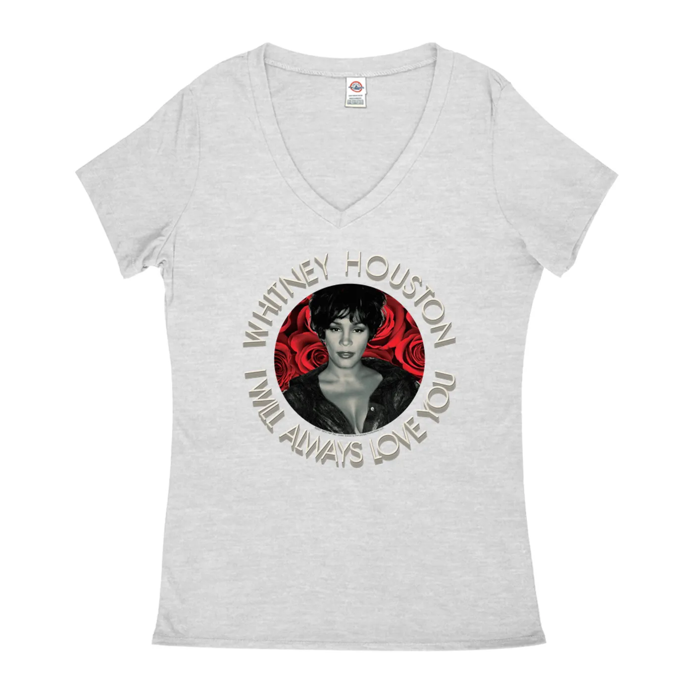 Whitney Houston Ladies' V-neck T-Shirt | I Will Always Love You Roses Design Whitney Houston Shirt