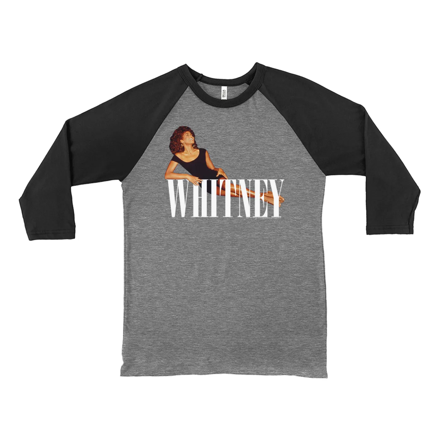 Whitney Houston 3/4 Sleeve Baseball Tee | Whitney Laying On Logo White Whitney Houston Shirt
