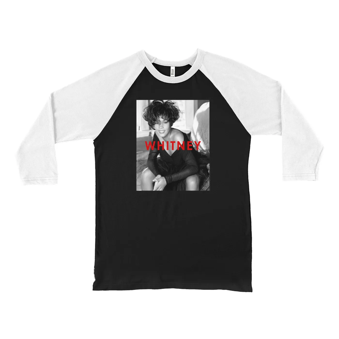 Whitney Houston 3/4 Sleeve Baseball Tee | Bold Black And White Cover Whitney Houston Shirt