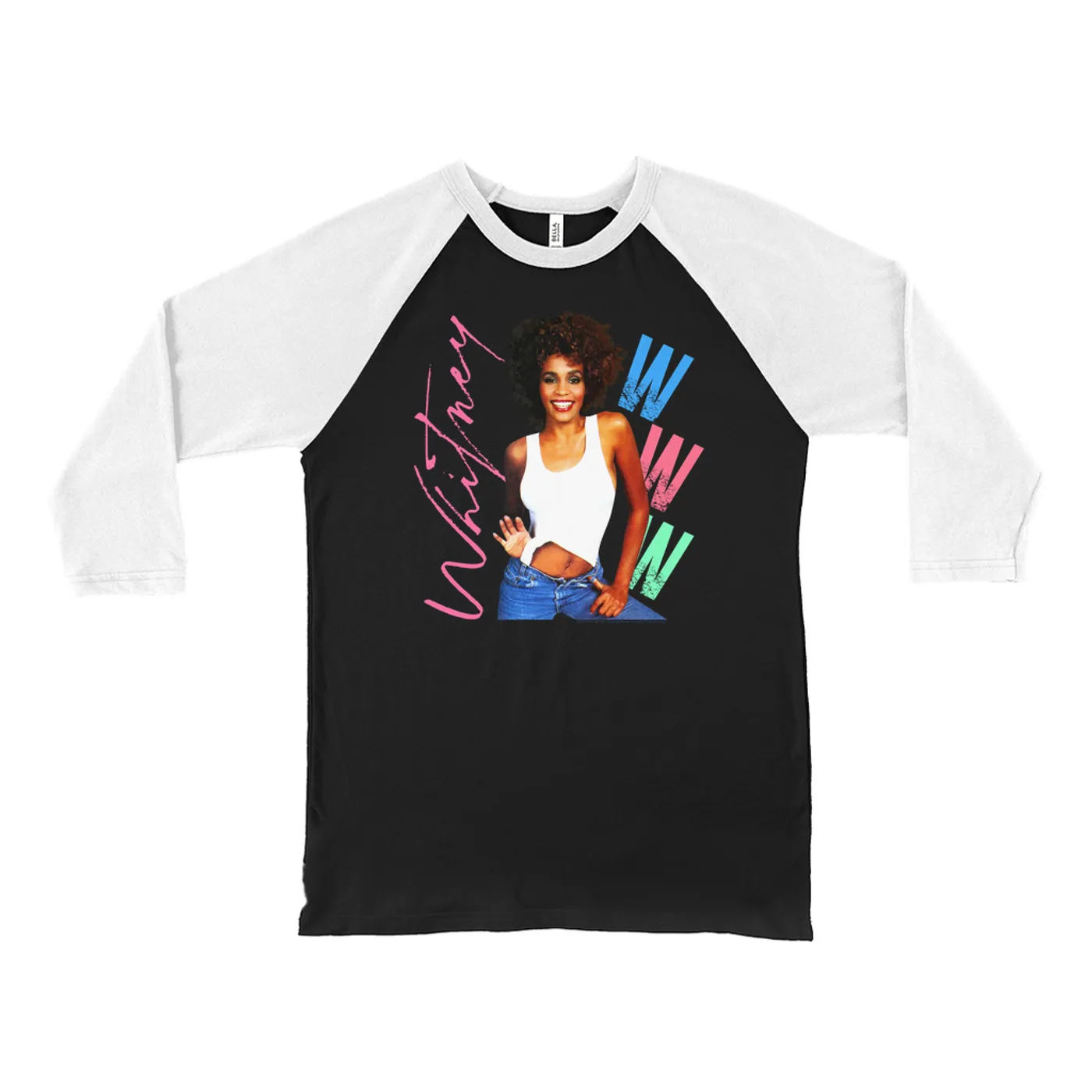 Whitney Houston 3/4 Sleeve Baseball Tee | Whitney Pastel W Design Whitney Houston Shirt