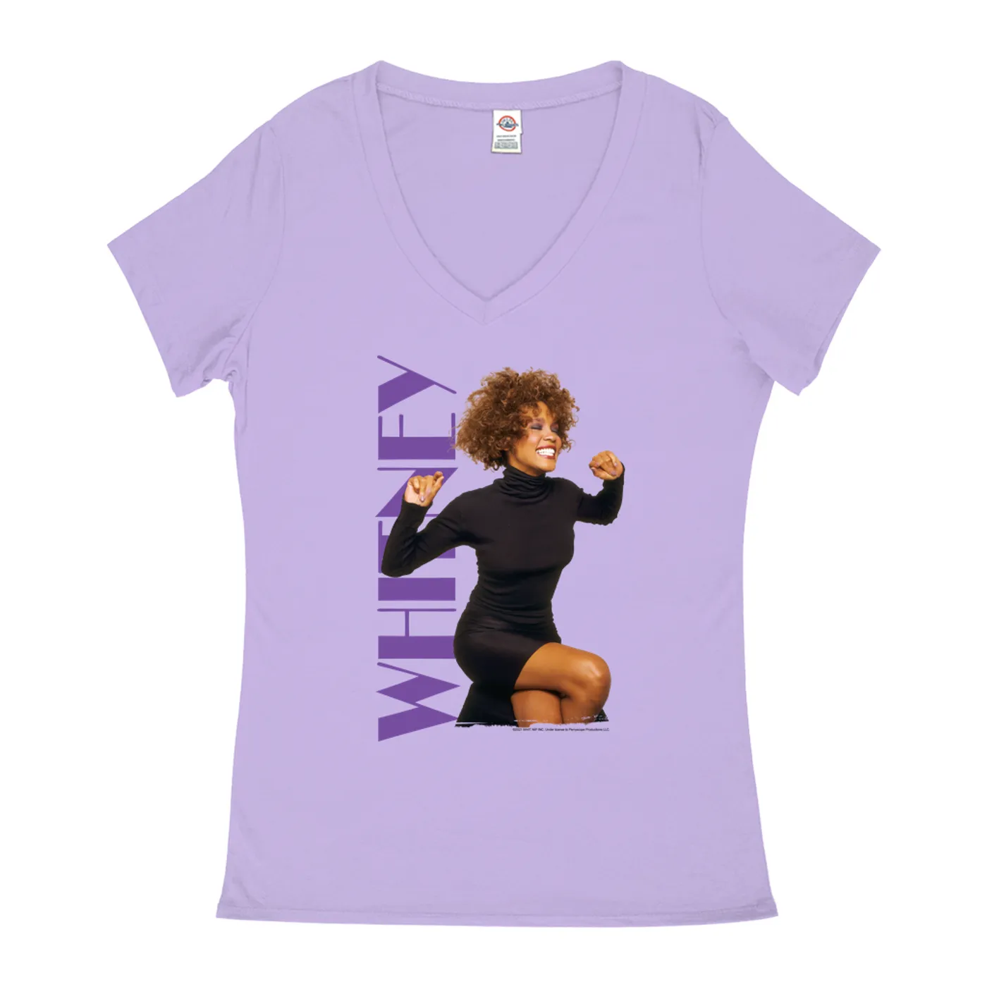 Whitney Houston Ladies' V-neck T-Shirt | Whitney Photo And Purple Logo Image Whitney Houston Shirt
