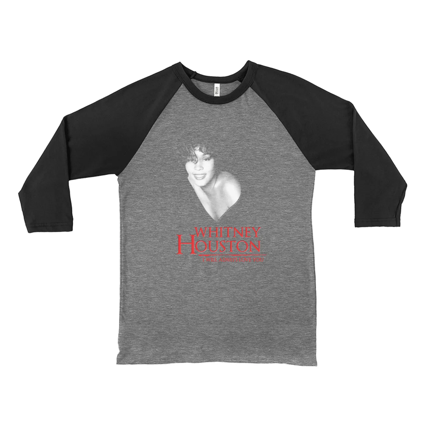 Whitney Houston 3/4 Sleeve Baseball Tee | I Will Always Love You Logo And Photo Whitney Houston Shirt