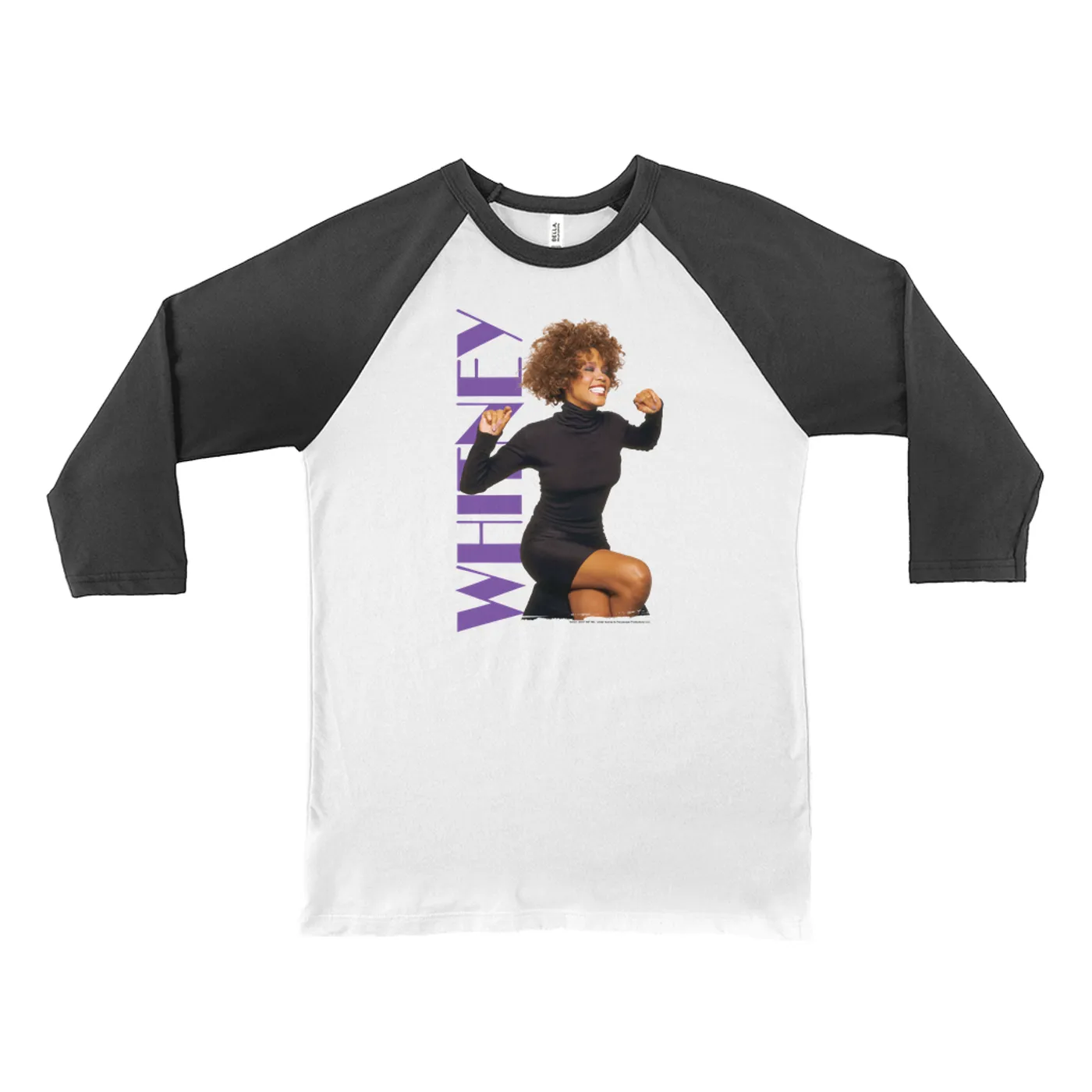 Whitney Houston 3/4 Sleeve Baseball Tee | Whitney Photo And Purple Logo Image Whitney Houston Shirt