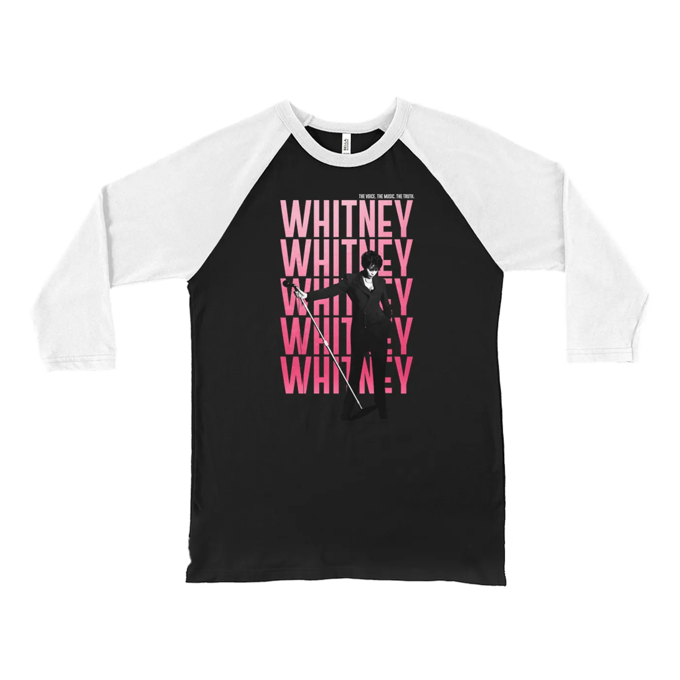 Whitney Houston 3/4 Sleeve Baseball Tee | Voice Music Truth Cover Art Ombre Pink Image Whitney Houston Shirt