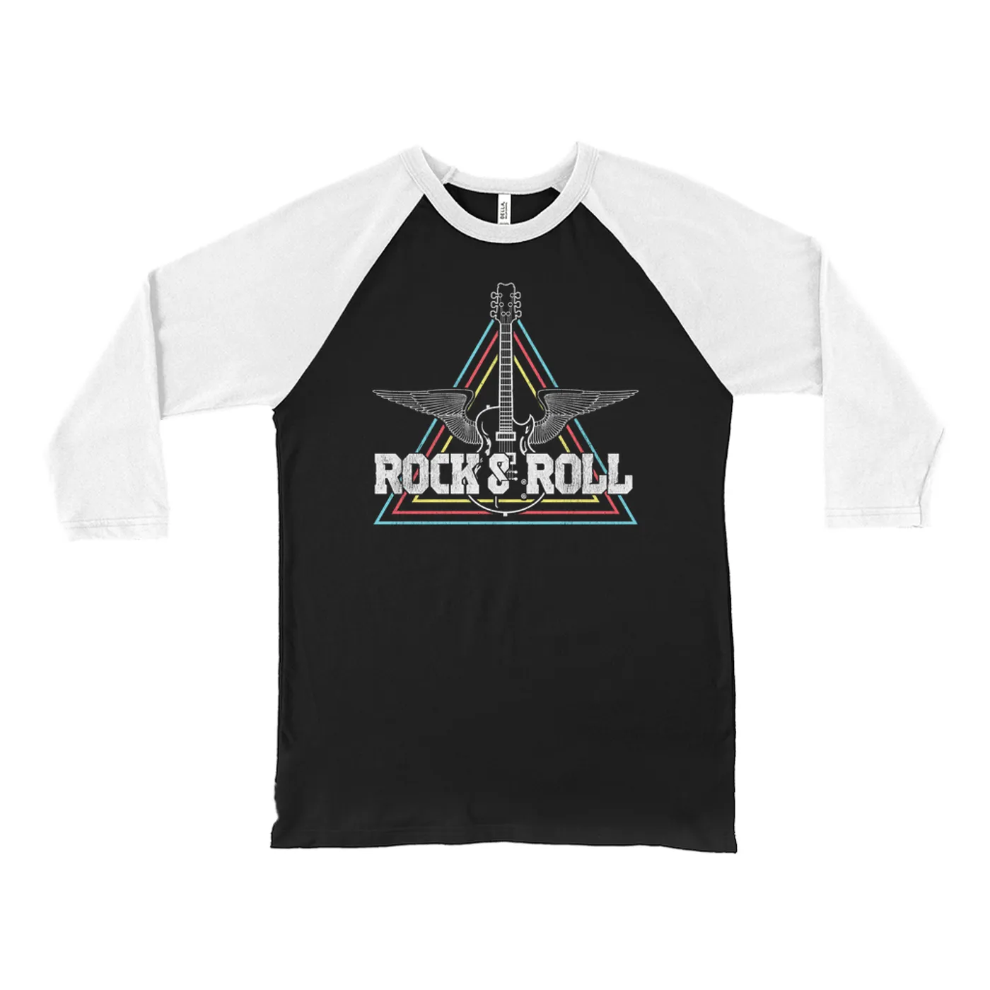 Merchbar Music Life 3/4 Sleeve Baseball Tee | Flying Guitar Rock n' Roll Merchbar Music Life Shirt