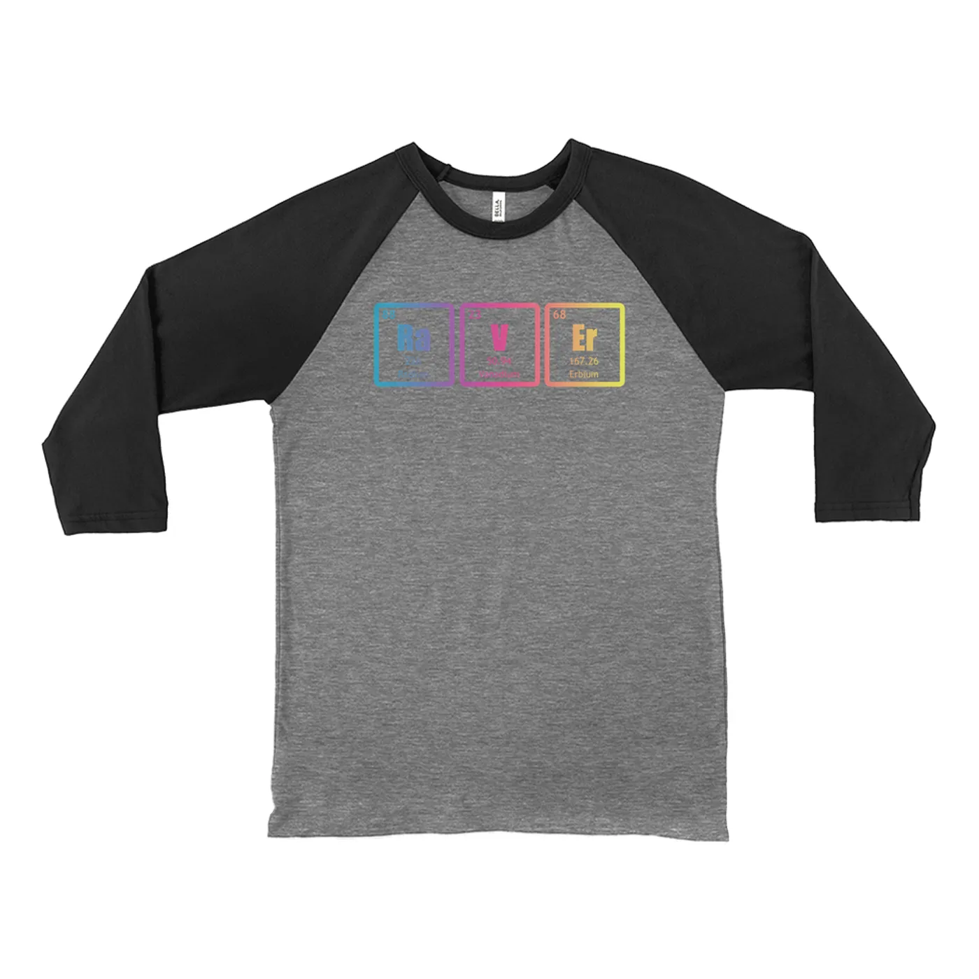 Merchbar Music Life 3/4 Sleeve Baseball Tee | Raver Periodic Table Ombre Design Merchbar Music Life Shirt