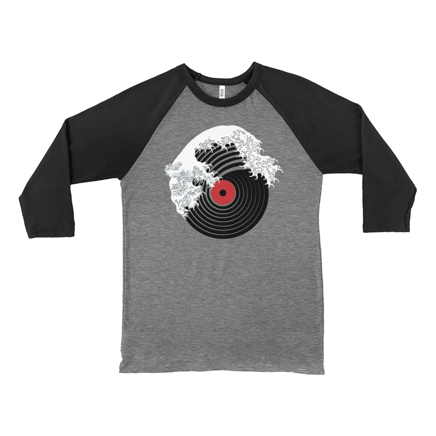 Merchbar Music Life 3/4 Sleeve Baseball Tee | Vinyl Great Wave Merchbar Music Life Shirt