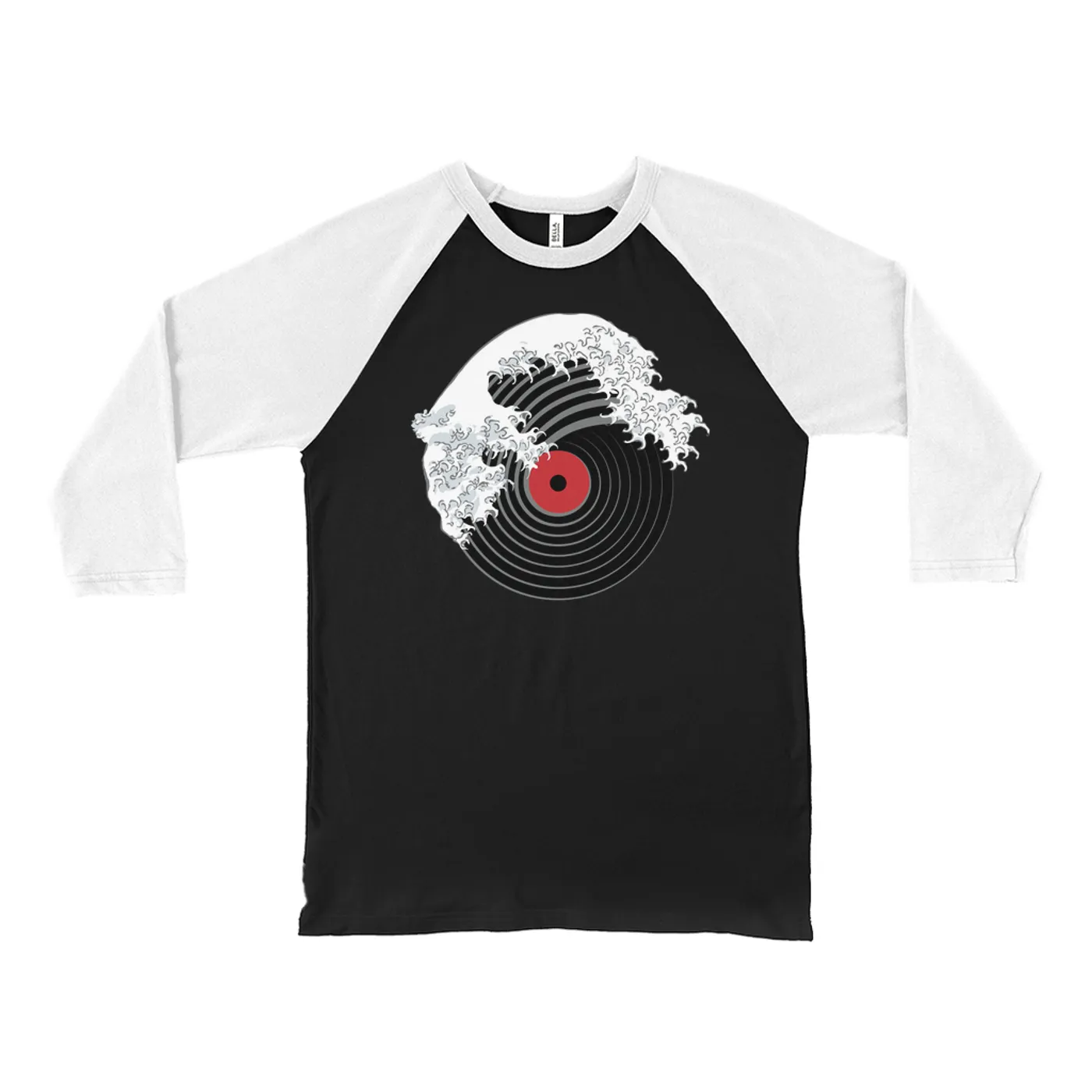 Merchbar Music Life 3/4 Sleeve Baseball Tee | Vinyl Great Wave Merchbar Music Life Shirt