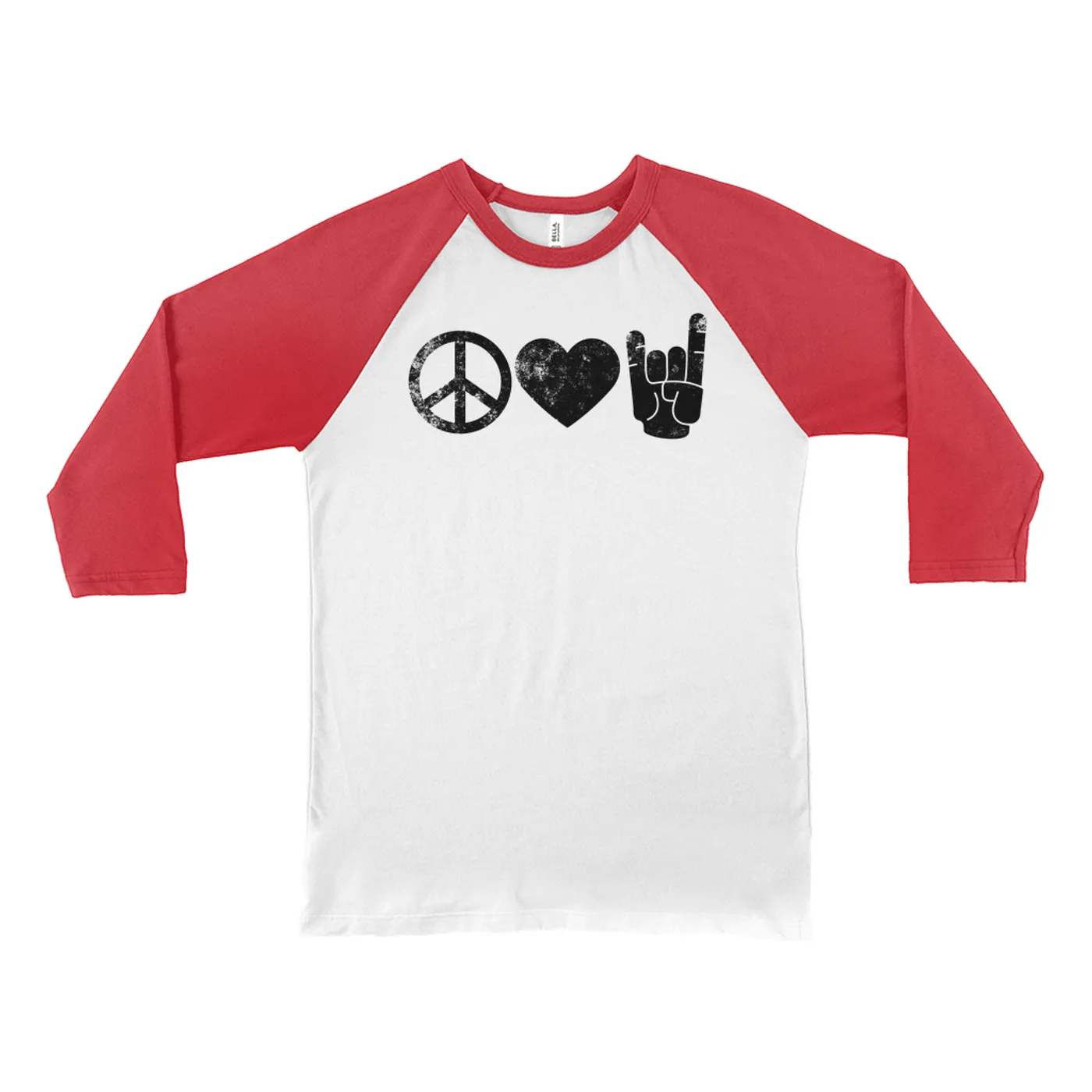 Merchbar Music Life 3/4 Sleeve Baseball Tee | Peace Love Rock n' Roll Merchbar Music Life Shirt