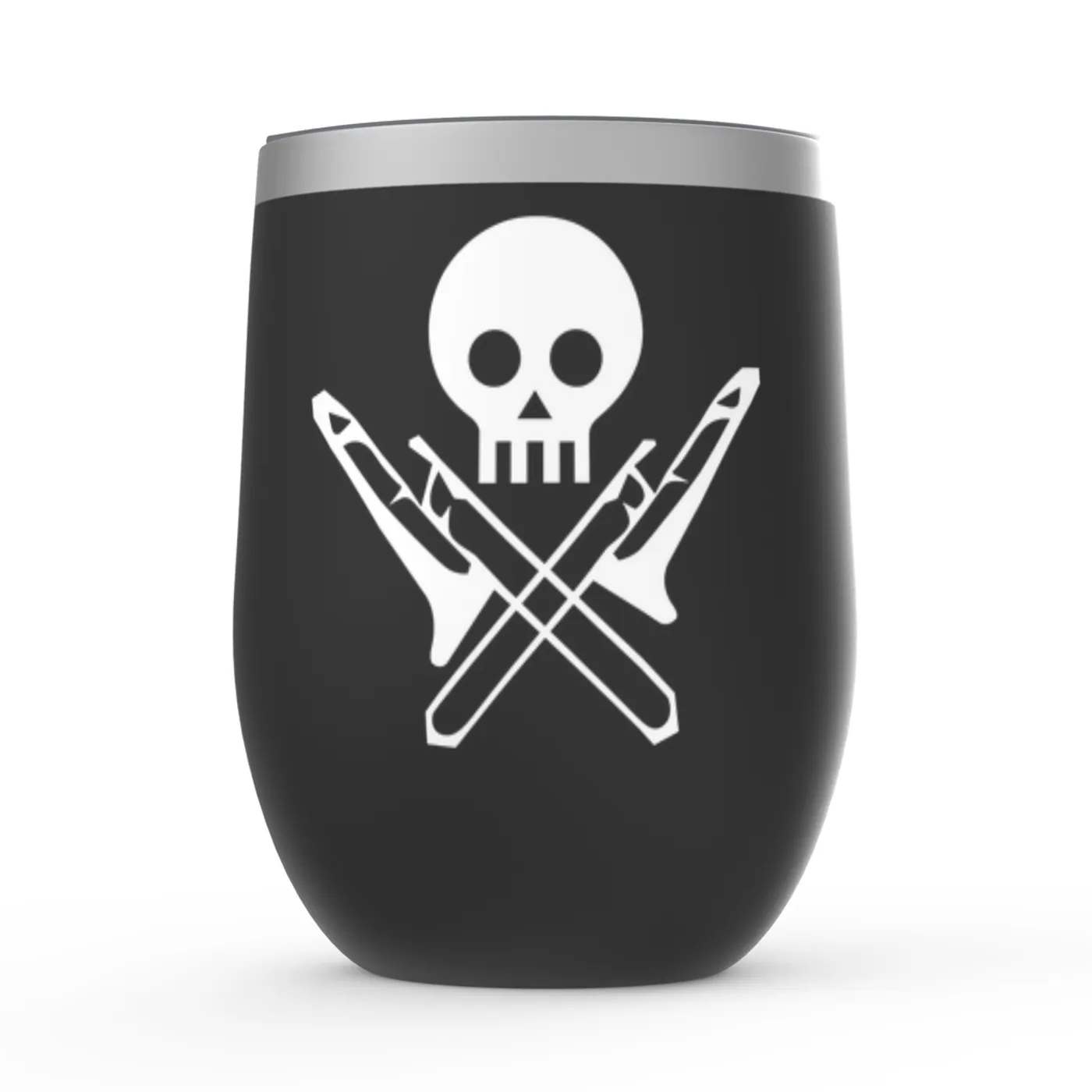 Merchbar Music Life Wine Tumbler | Skull And Trombones Merchbar Music Life Stemless Wine Tumbler