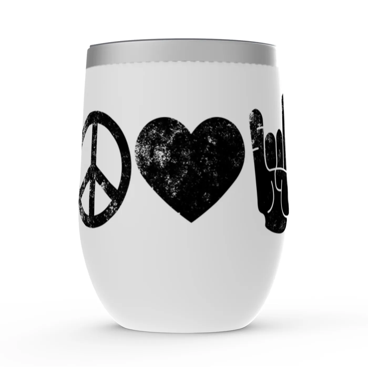 Merchbar Music Life Wine Tumbler | Peace Love Rock n' Roll Merchbar Music Life Stemless Wine Tumbler