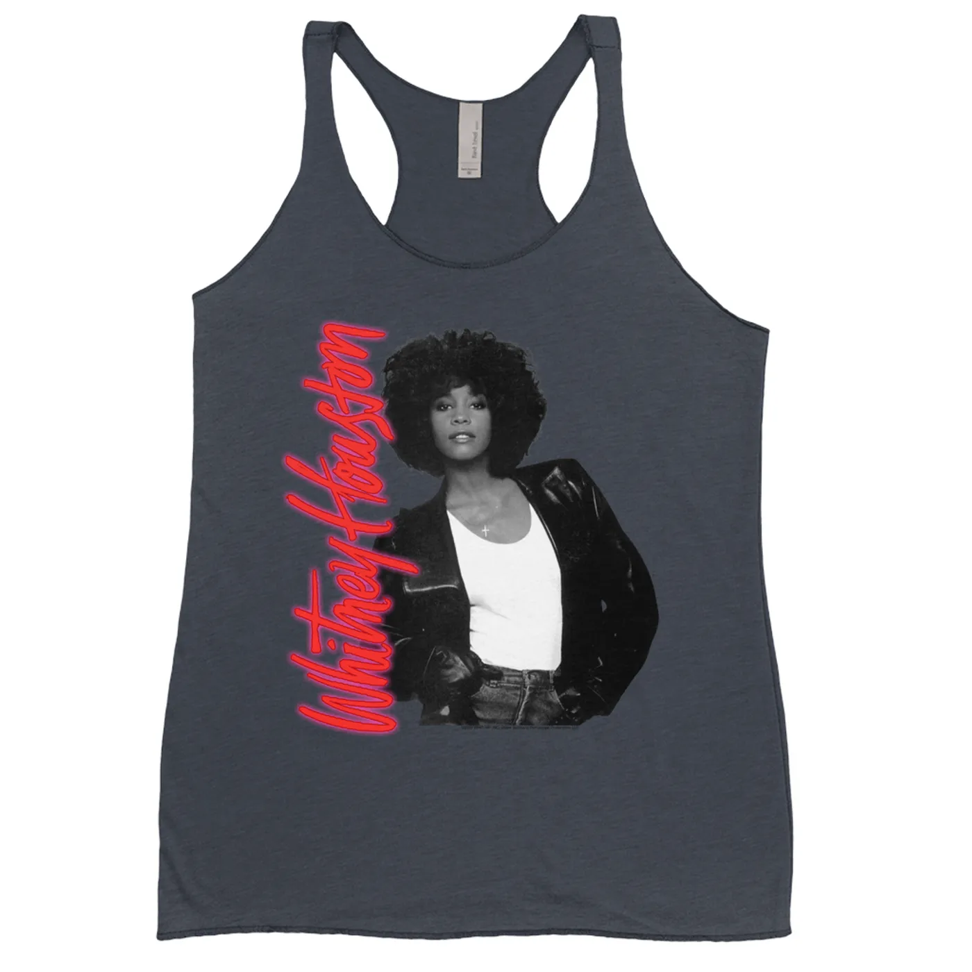 Whitney Houston Bold Colored Racerback Tank | Whitney Houston Album Photo and Red Neon Logo Whitney Houston Shirt