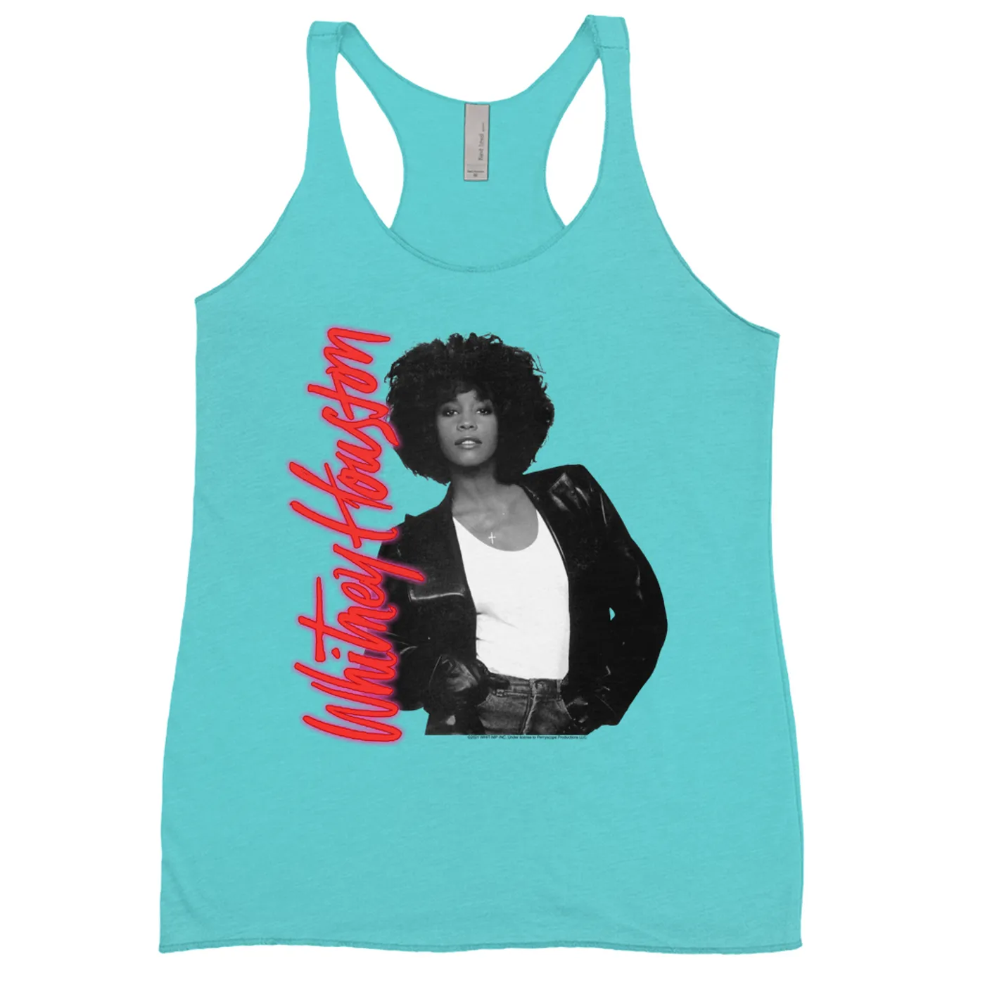 Whitney Houston Bold Colored Racerback Tank | Whitney Houston Album Photo and Red Neon Logo Whitney Houston Shirt