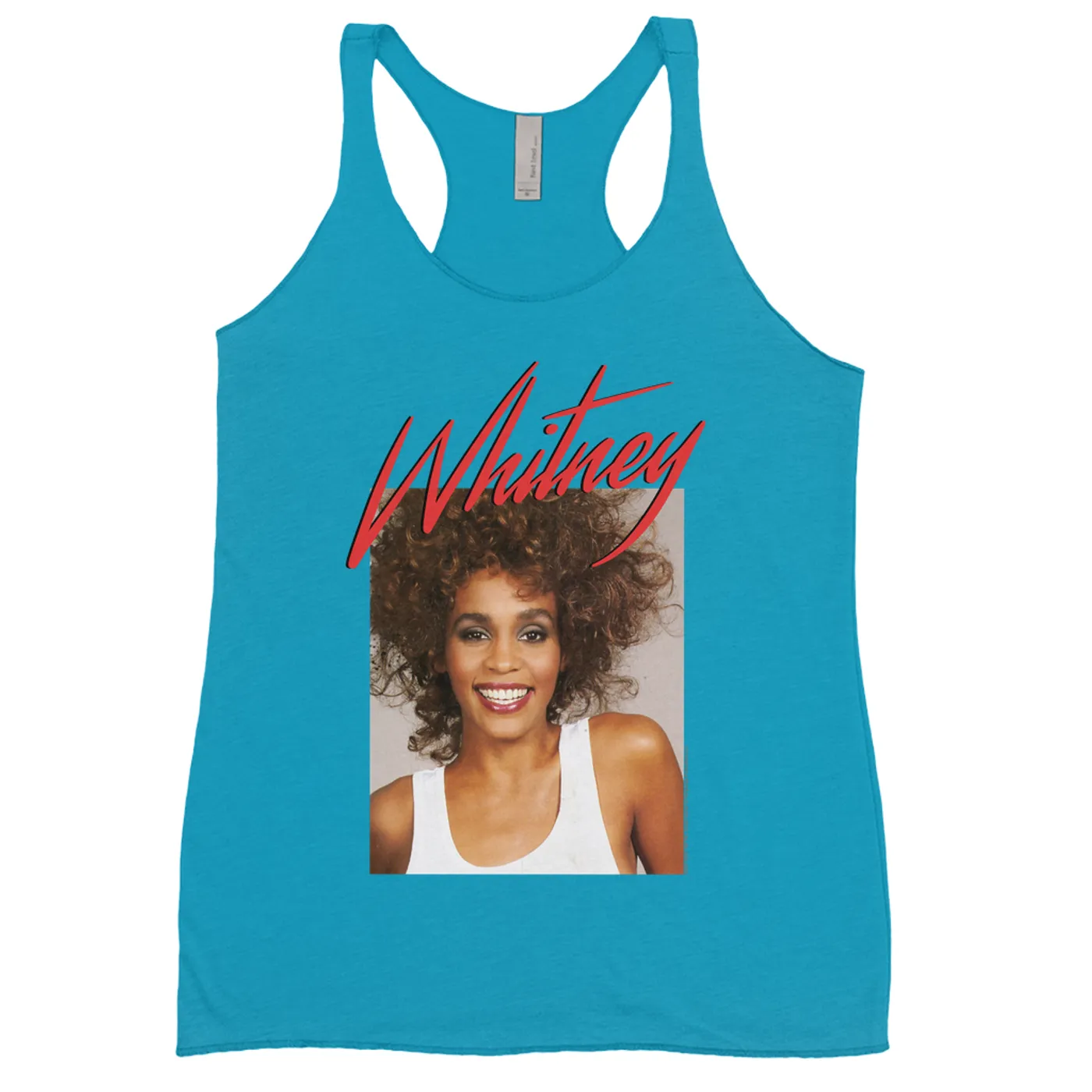 Whitney Houston Bold Colored Racerback Tank | 1987 Photo And Red Logo Image Whitney Houston Shirt
