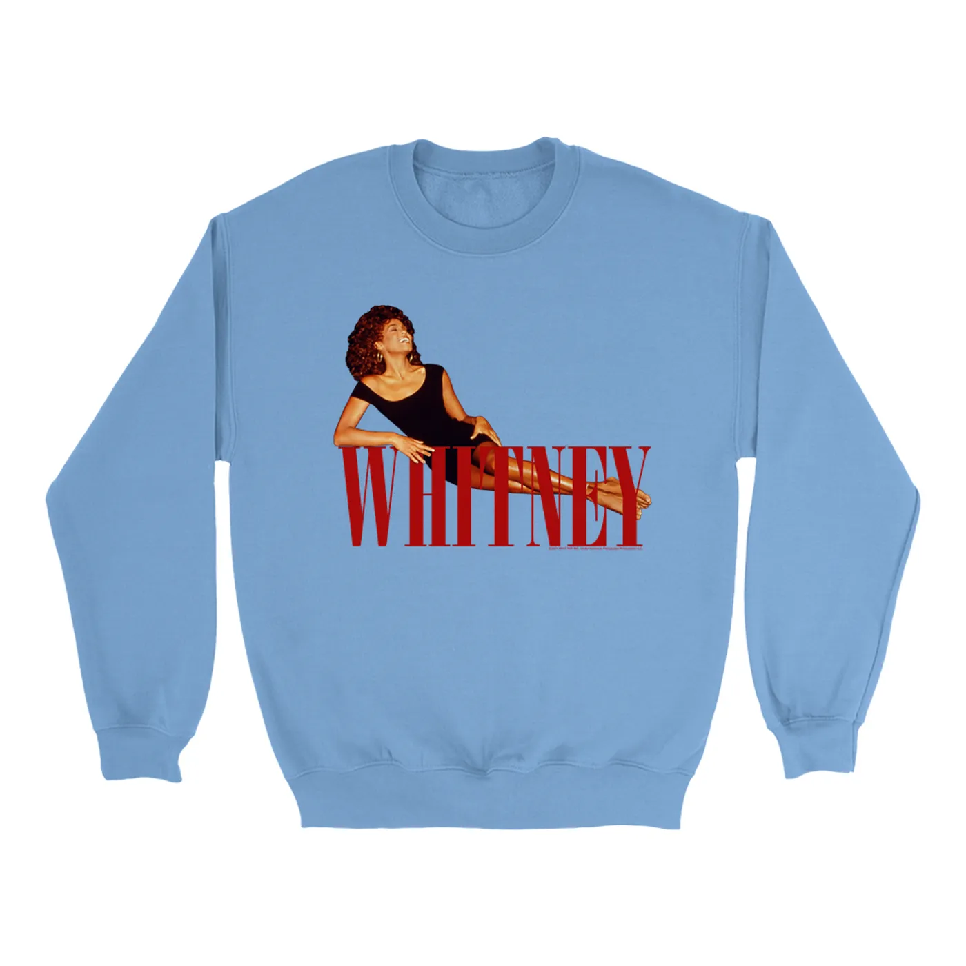 Whitney Houston Bright Colored Sweatshirt | Whitney Laying On Logo Red Whitney Houston Sweatshirt