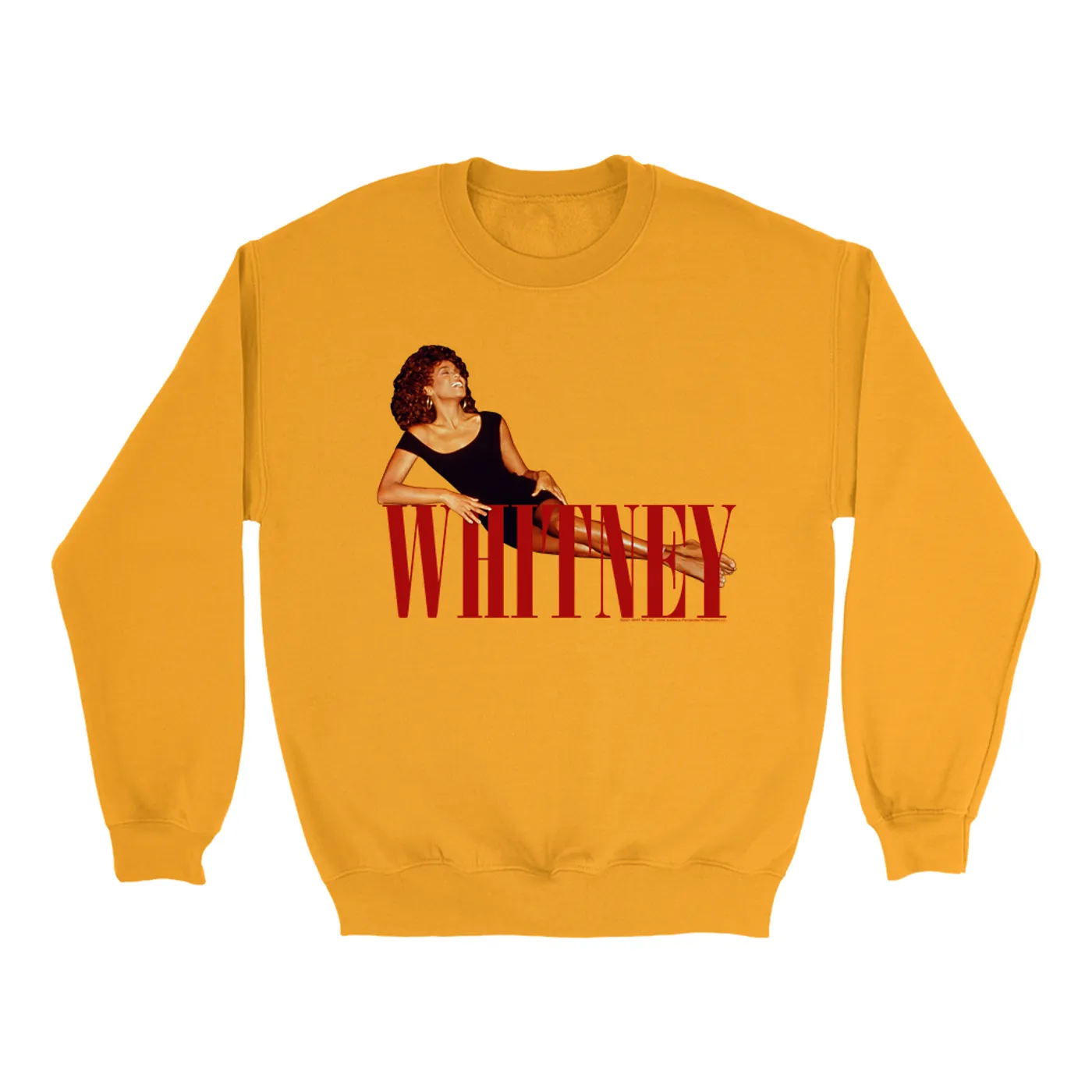Whitney Houston Bright Colored Sweatshirt | Whitney Laying On Logo Red Whitney Houston Sweatshirt