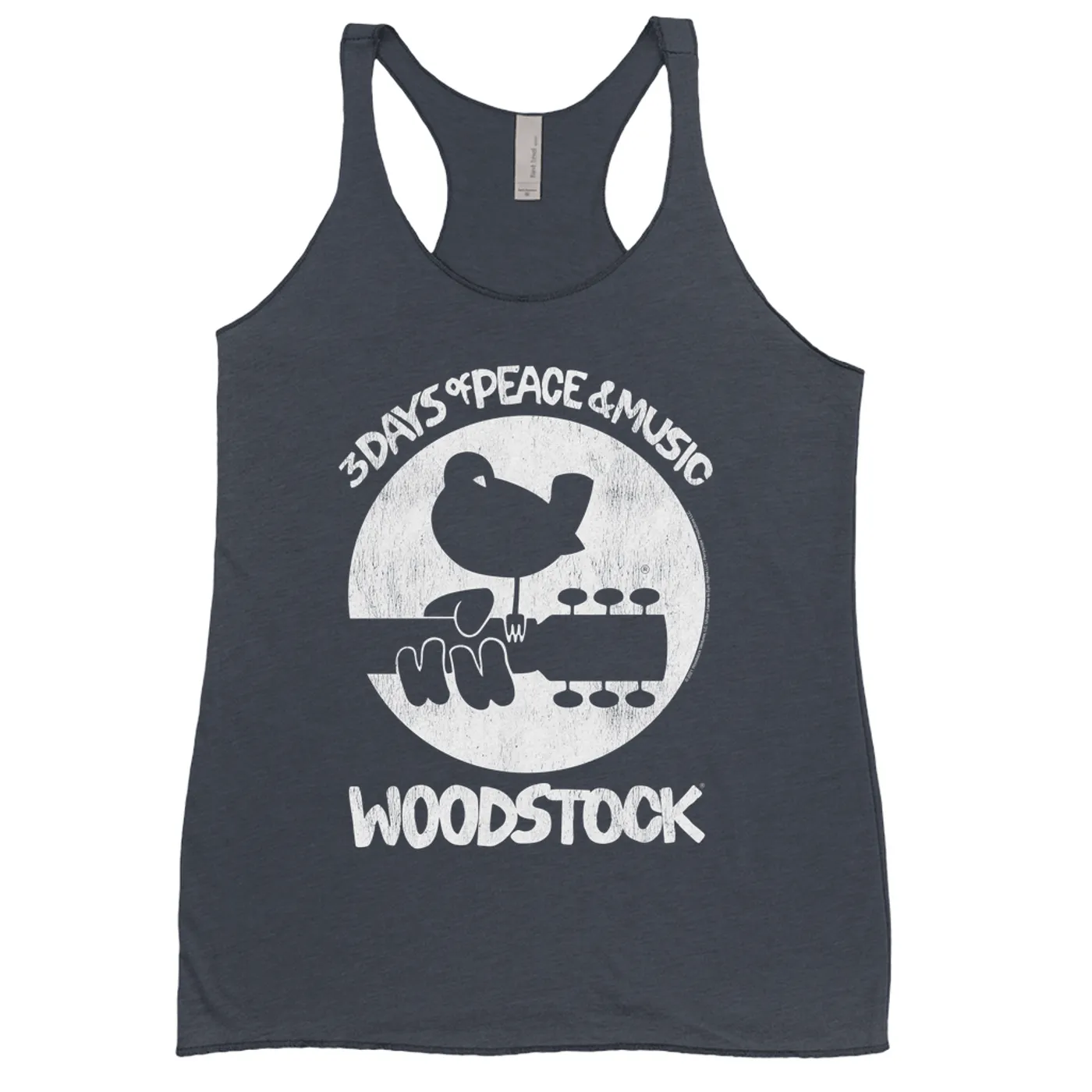 Woodstock Bold Colored Racerback Tank | Woodstock Bird And Guitar All In White Woodstock Shirt