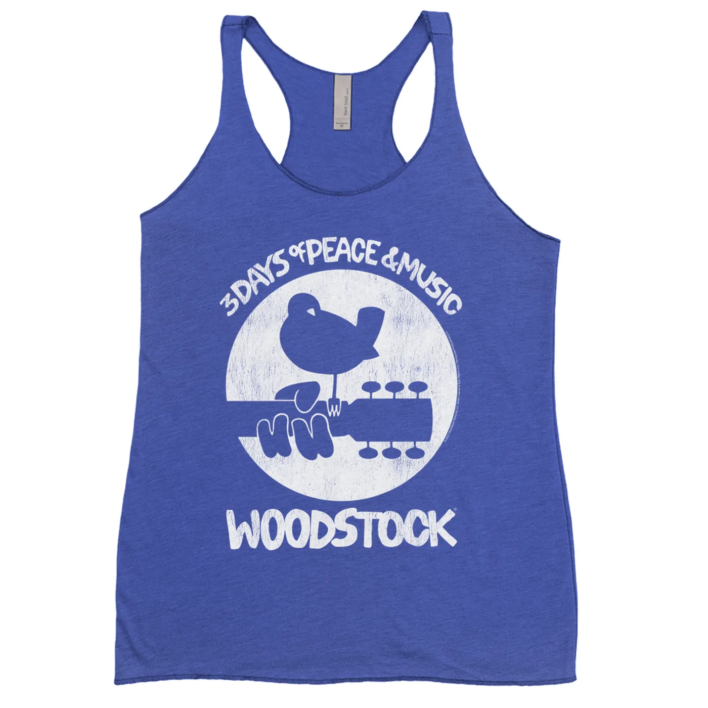 Woodstock Bold Colored Racerback Tank | Woodstock Bird And Guitar All In White Woodstock Shirt
