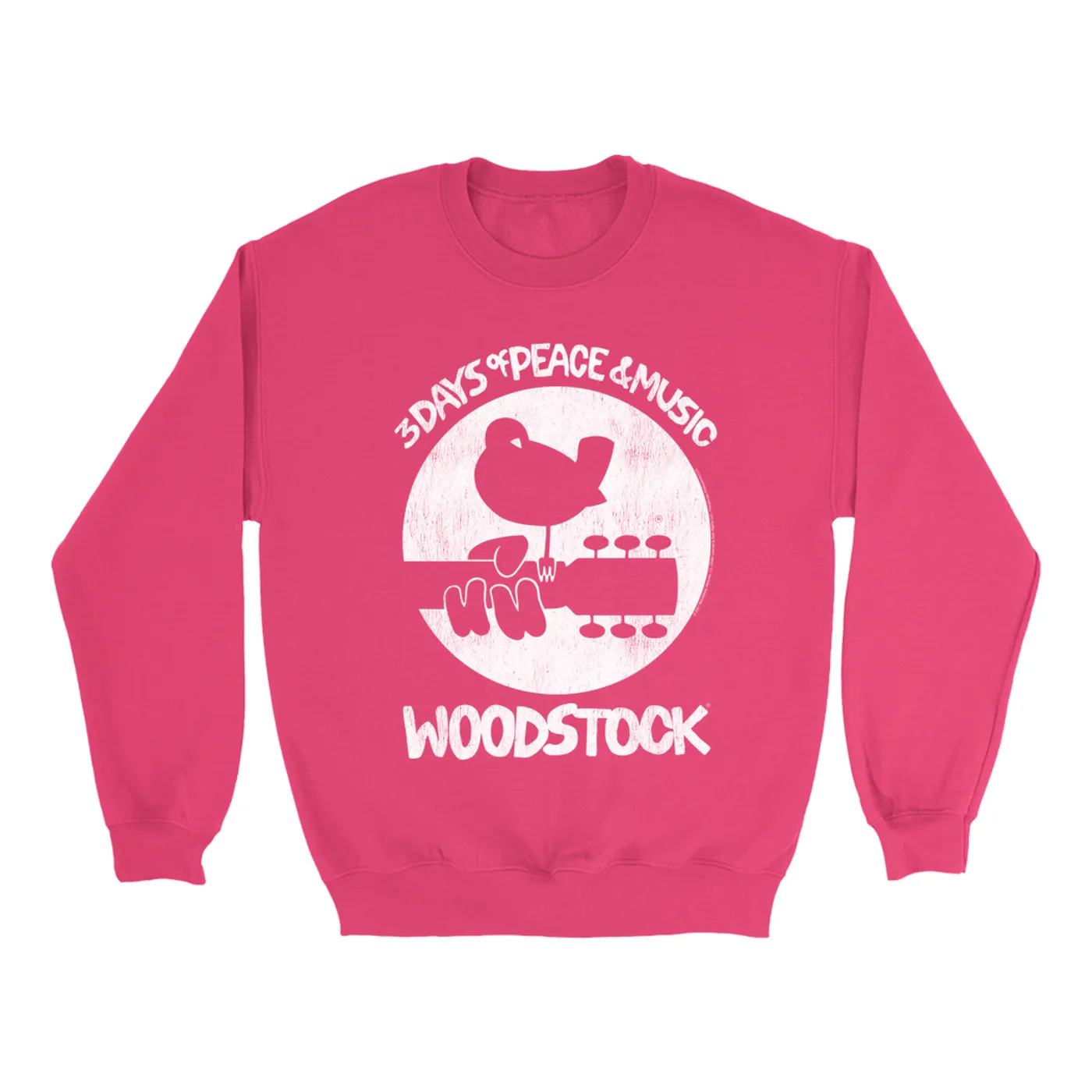 Woodstock Bright Colored Sweatshirt | Woodstock Bird And Guitar All In White Woodstock Sweatshirt