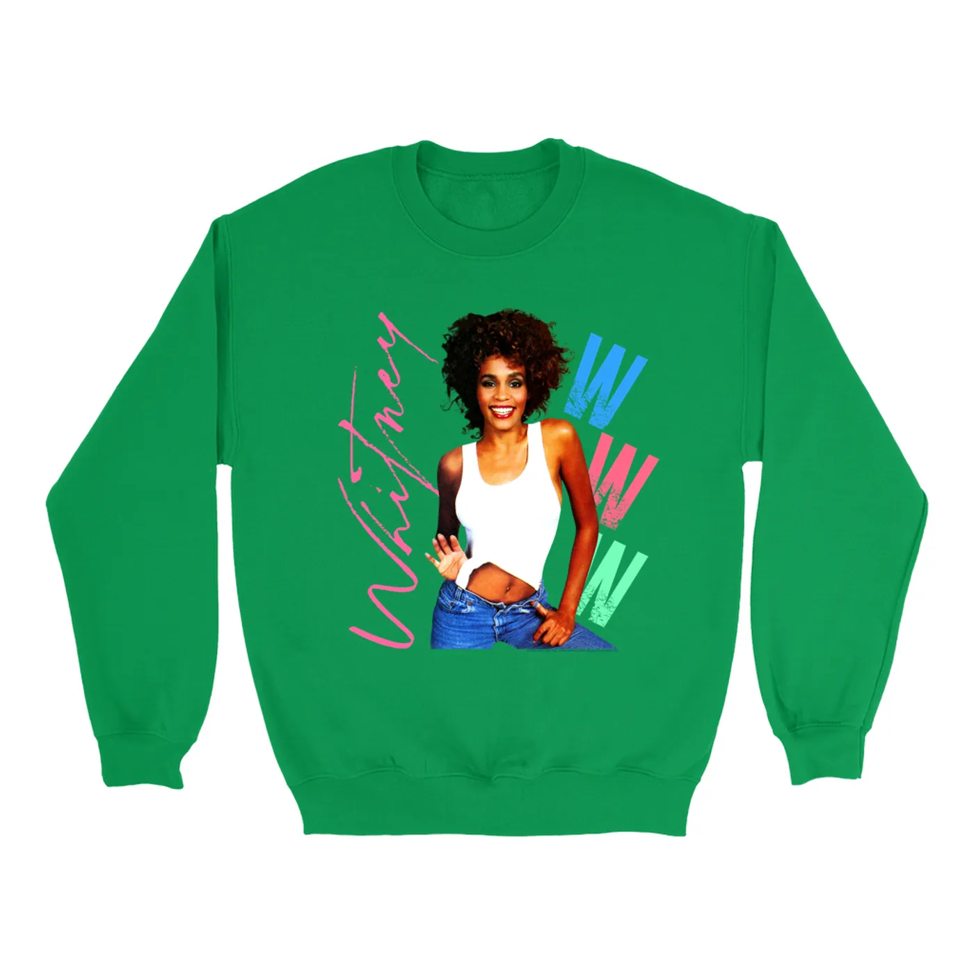 Whitney Houston Bright Colored Sweatshirt | Whitney Pastel W Design Whitney Houston Sweatshirt