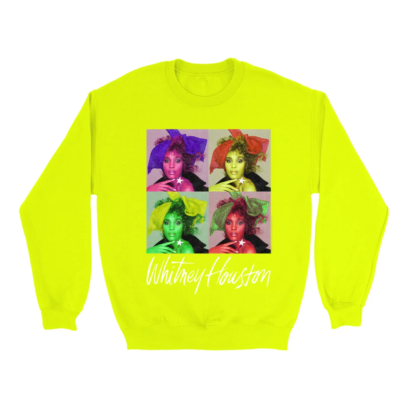 Whitney Houston Bright Colored Sweatshirt | Pop Art Album Design Distressed Whitney Houston Sweatshirt (Merchbar Exclusive)