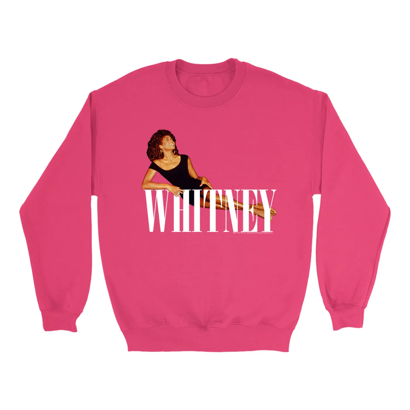 Whitney Houston Bright Colored Sweatshirt | Whitney Laying On Logo White Whitney Houston Sweatshirt