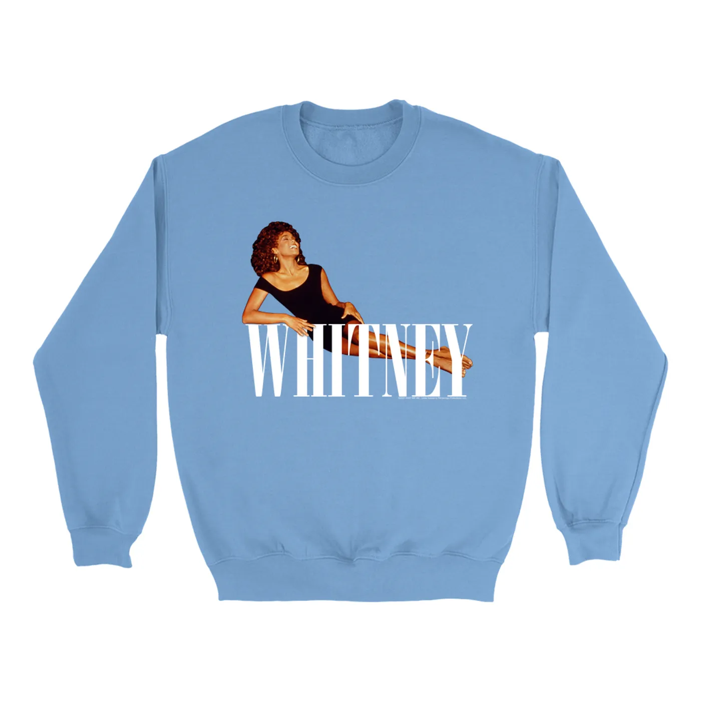 Whitney Houston Bright Colored Sweatshirt | Whitney Laying On Logo White Whitney Houston Sweatshirt