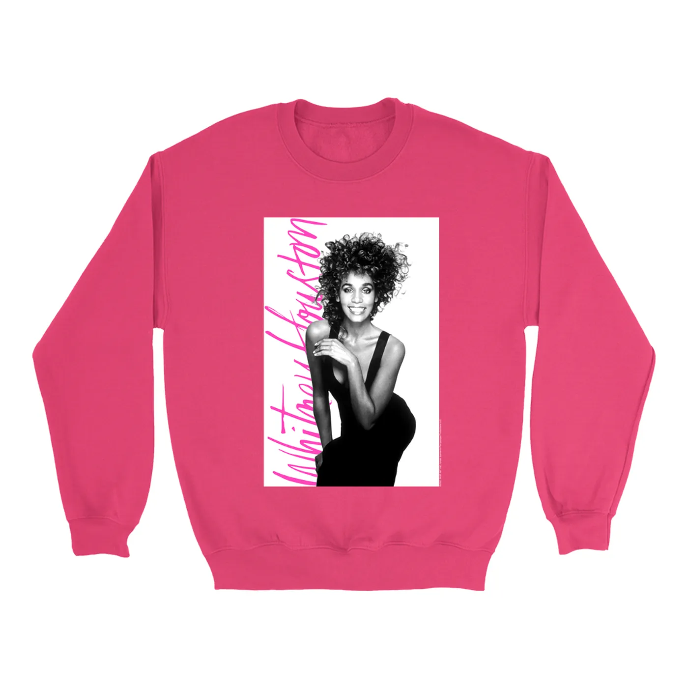 Whitney Houston Bright Colored Sweatshirt | Album Photo With Hot Pink Signature Image Whitney Houston Sweatshirt