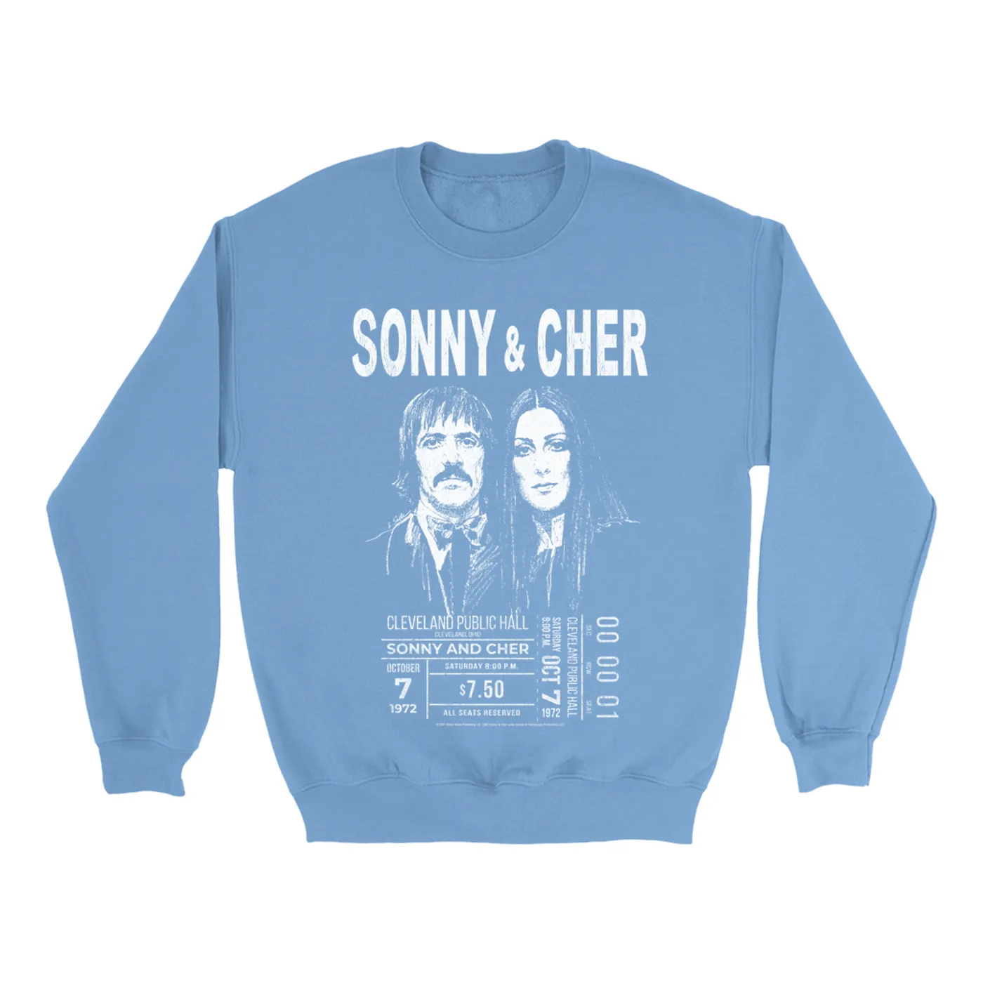 Sonny & Cher Bright Colored Sweatshirt | Cleaveland Hall Concert Ticket Stub Sonny and Cher Sweatshirt (Merchbar Exclusive)