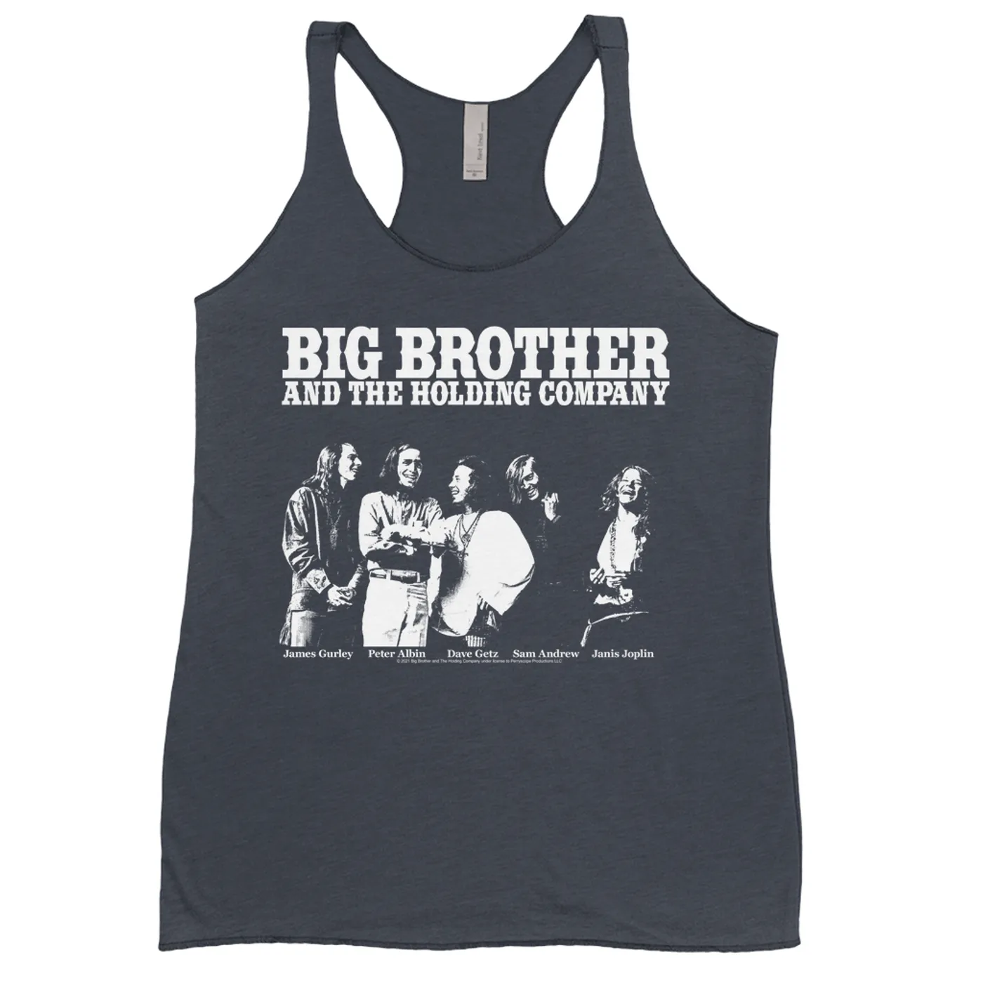 Big Brother & The Holding Company Big Brother and The Holding Co. Bold Colored Racerback Tank | Featuring Janis Joplin Black and White Photo Big Brother and The Holding Co. Shirt (Merchbar Exclusive)