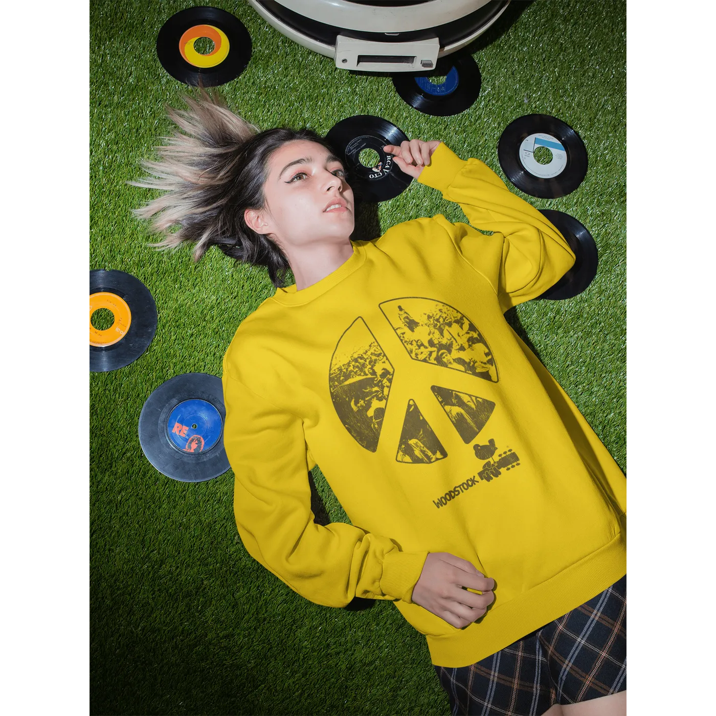 Woodstock Bright Colored Sweatshirt | Crowd Photo Peace Sign Woodstock Sweatshirt