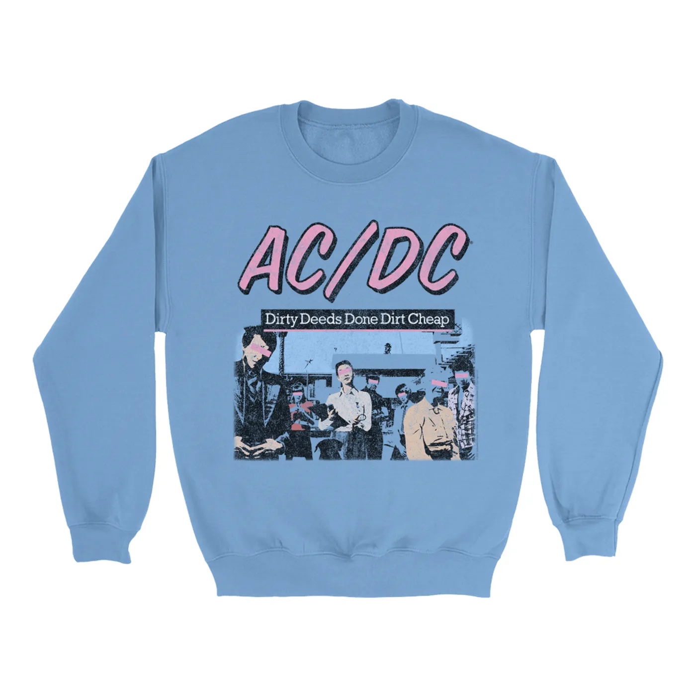 AC/DC Bright Colored Sweatshirt | Dirty Deeds Done Dirt Cheap Pink Design Distressed ACDC Sweatshirt