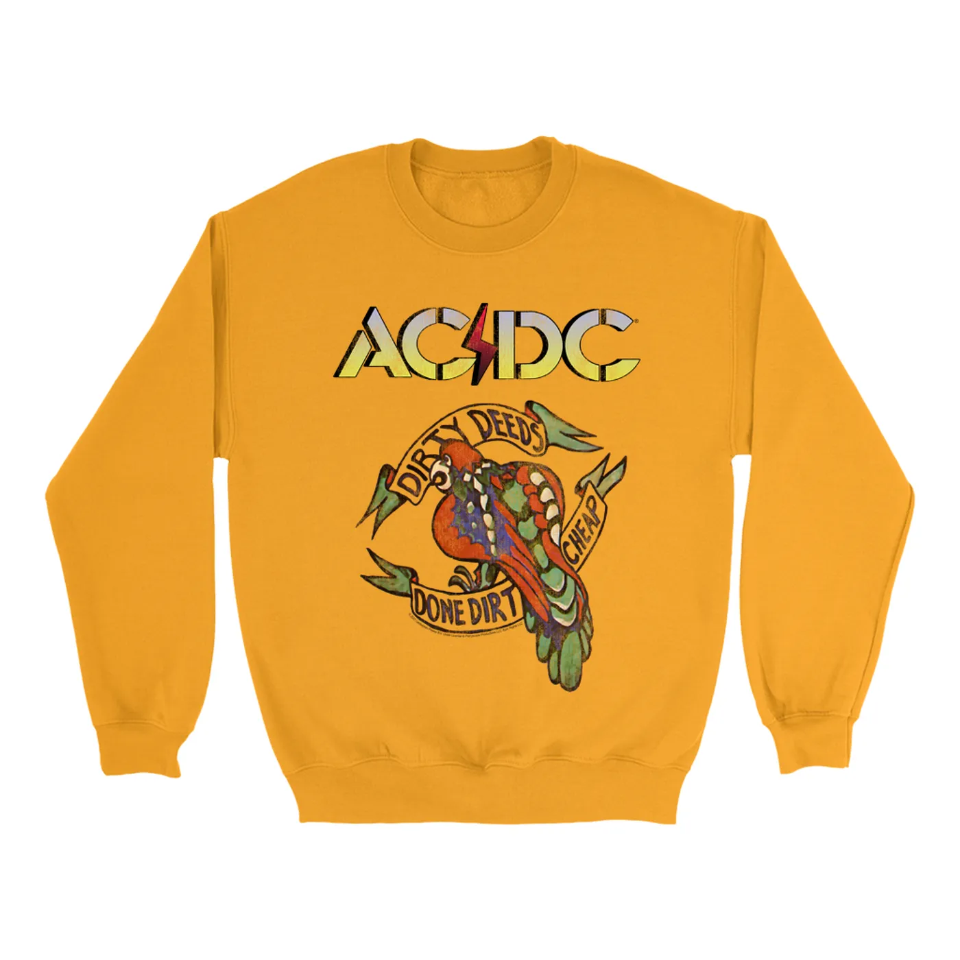 AC/DC Bright Colored Sweatshirt | Dirty Deeds Done Dirt Cheap Tattoo Design ACDC Sweatshirt (Merchbar Exclusive)