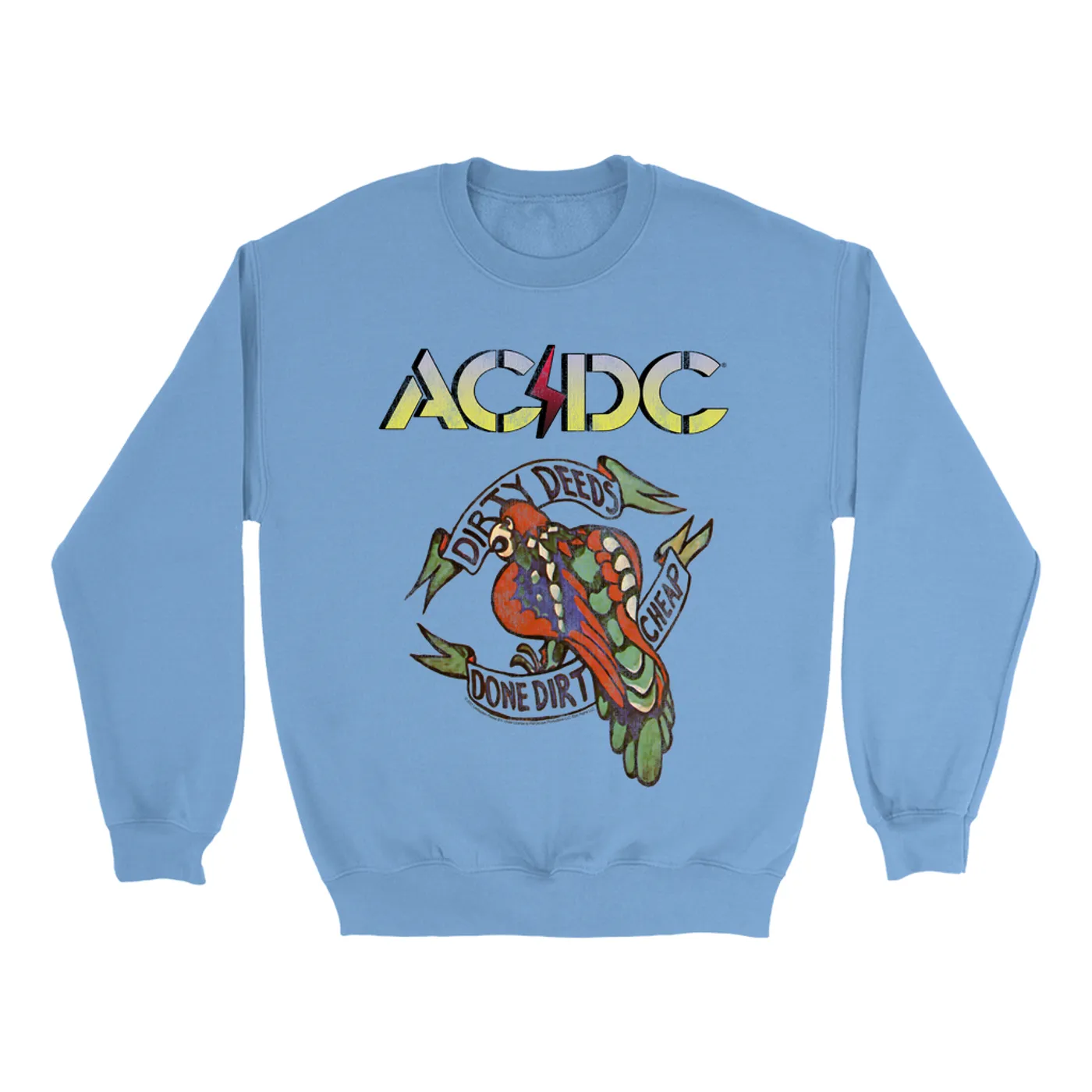 AC/DC Bright Colored Sweatshirt | Dirty Deeds Done Dirt Cheap Tattoo Design ACDC Sweatshirt (Merchbar Exclusive)