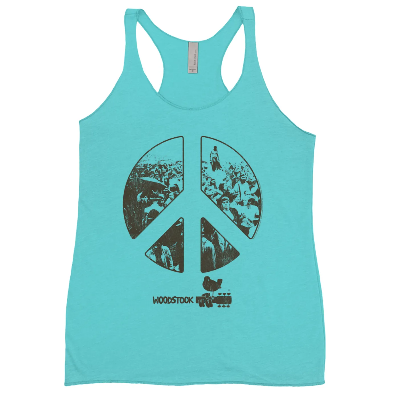 Woodstock Bold Colored Racerback Tank | Crowd Photo Peace Sign Woodstock Shirt