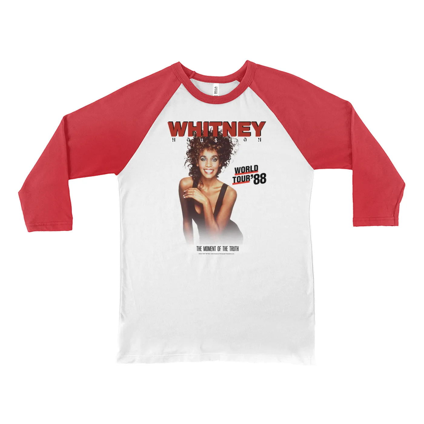 Whitney Houston 3/4 Sleeve Baseball Tee | 1988 World Tour Poster Image Whitney Houston Shirt (Merchbar Exclusive)
