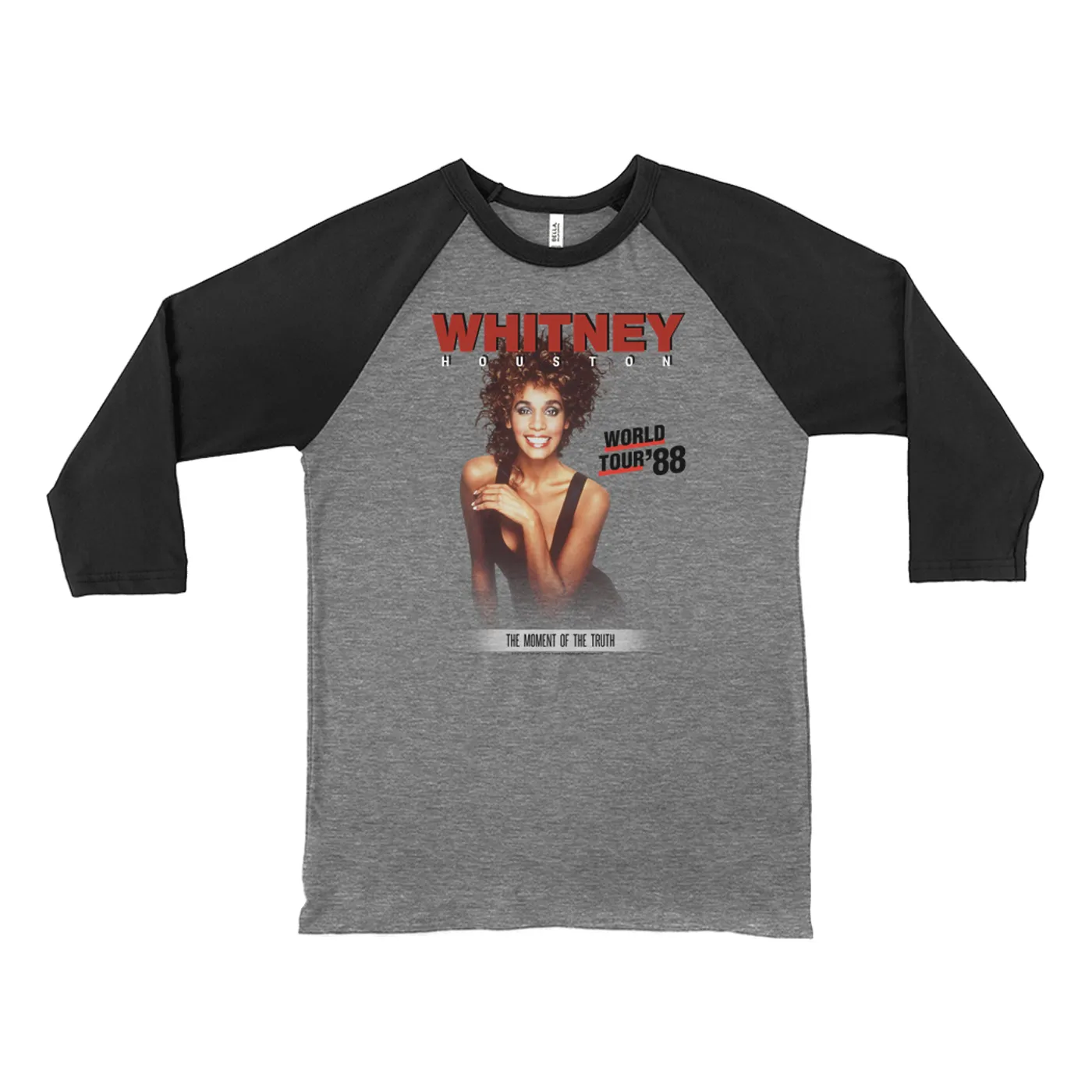 Whitney Houston 3/4 Sleeve Baseball Tee | 1988 World Tour Poster Image Whitney Houston Shirt (Merchbar Exclusive)