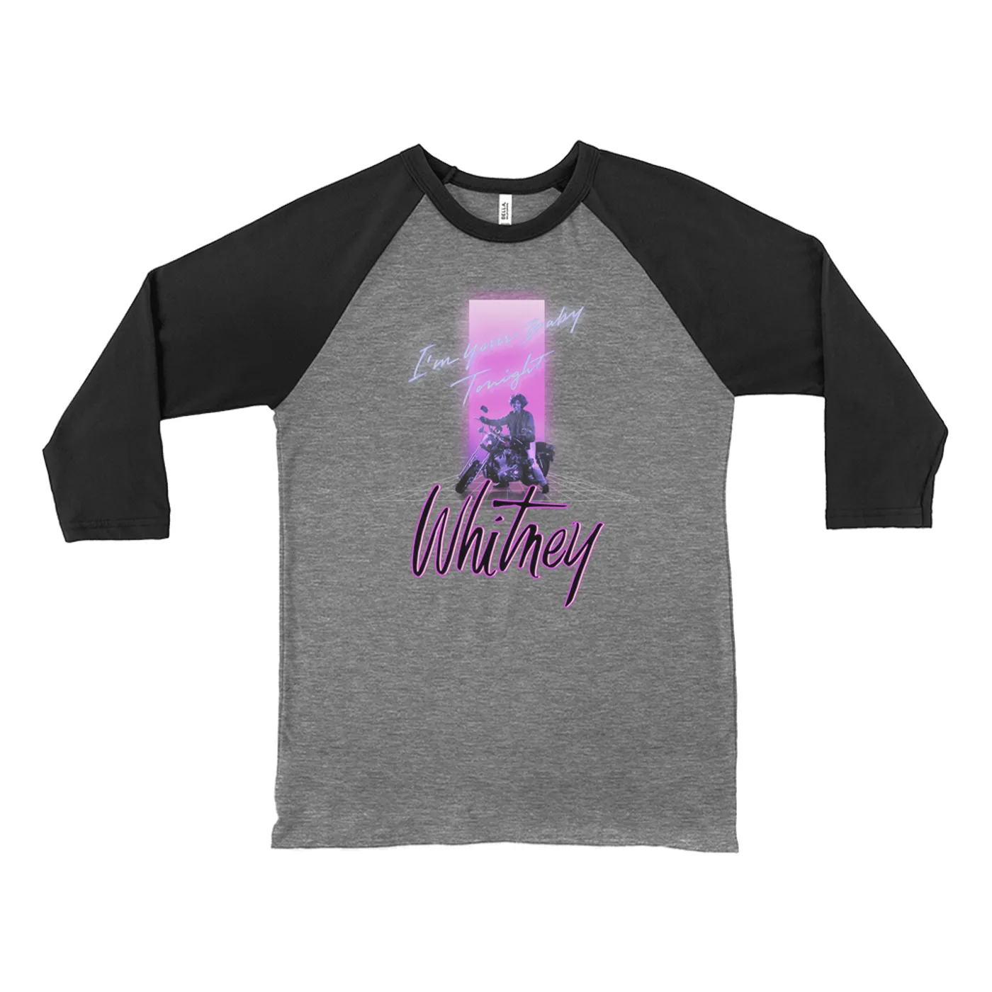 Whitney Houston 3/4 Sleeve Baseball Tee | Neon Light I'm Your Baby Tonight Image Whitney Houston Shirt
