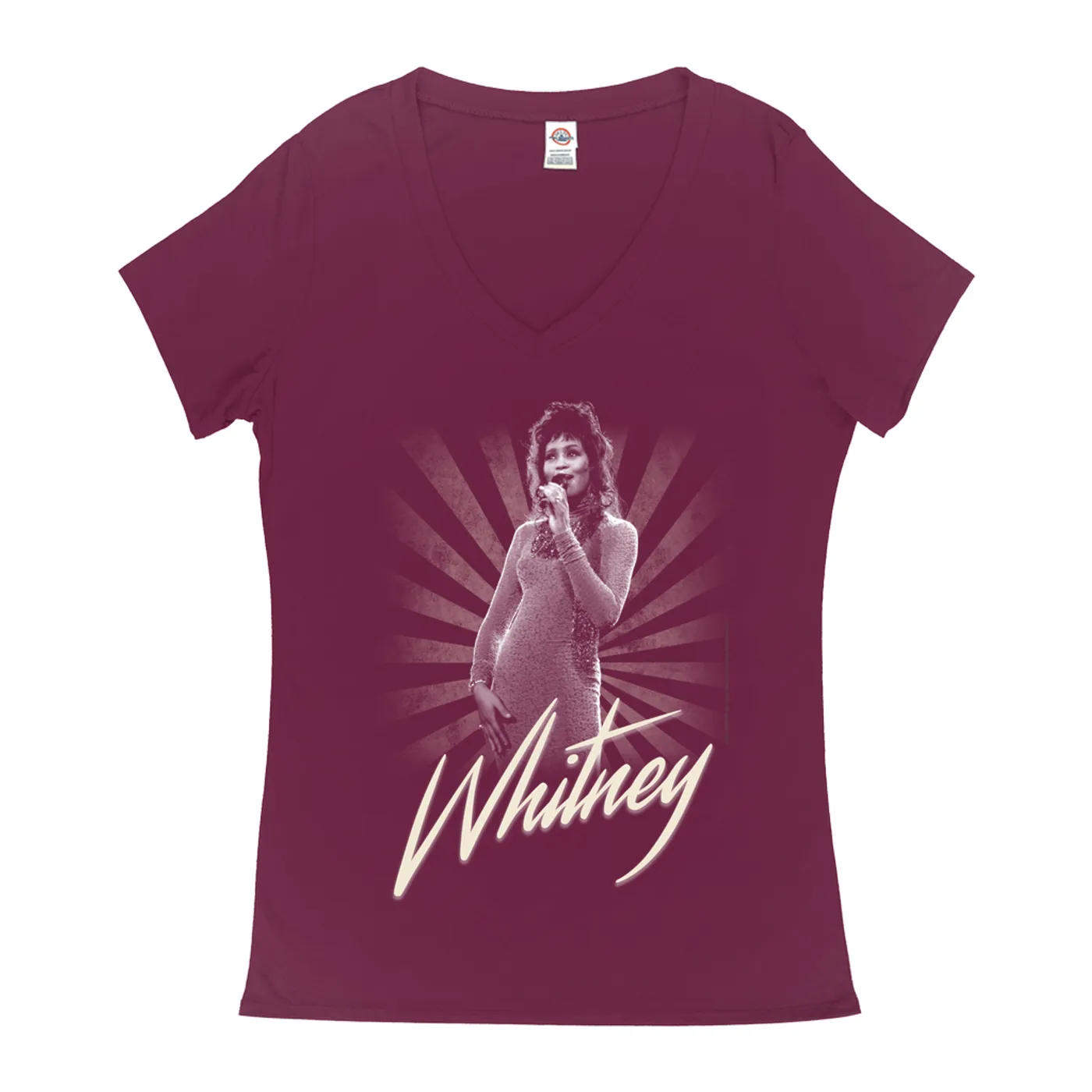 Whitney Houston Ladies' V-neck T-Shirt | Whitney Live Concert Shot By Patrick Harbron Whitney Houston Shirt (Merchbar Exclusive)