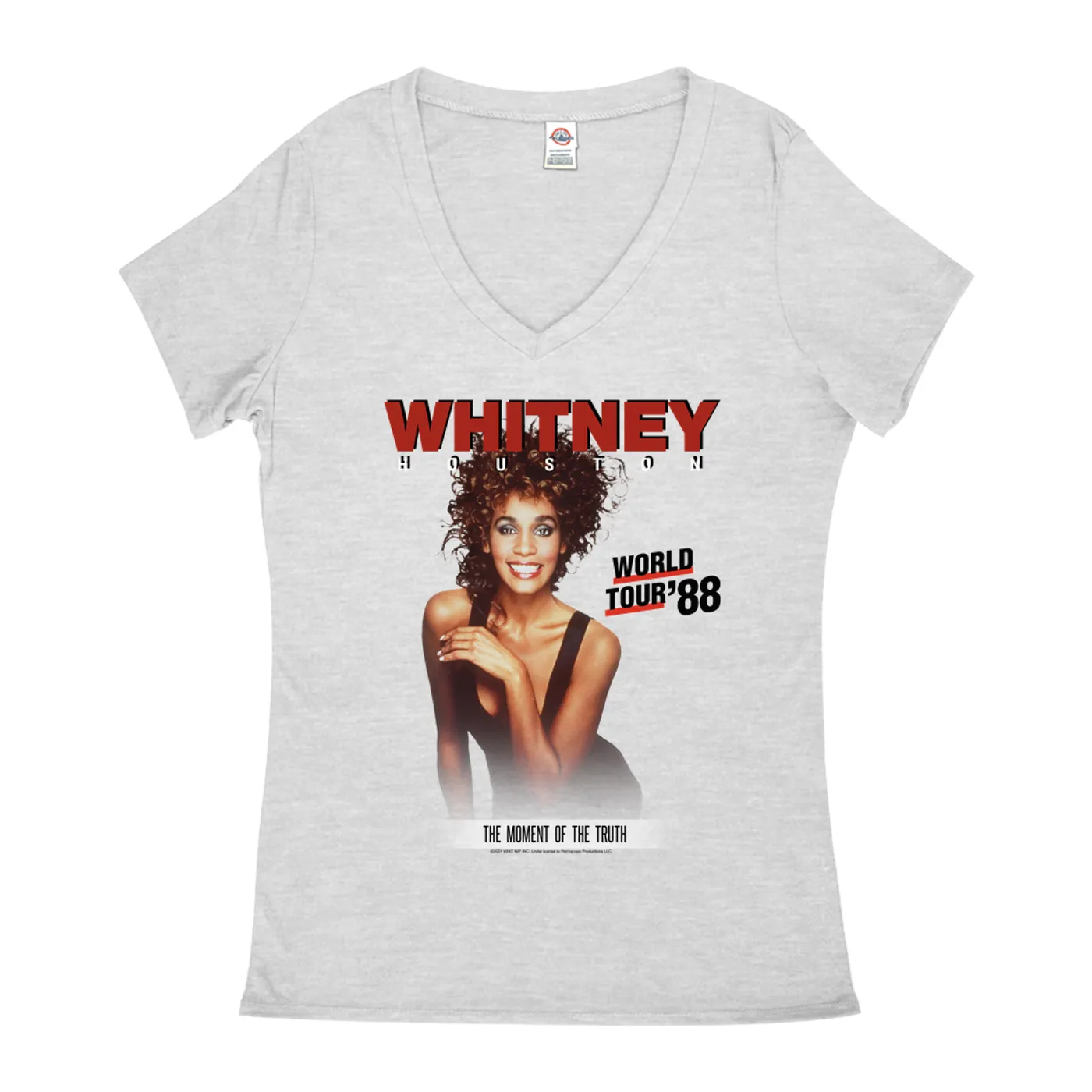 Whitney Houston Ladies' V-neck T-Shirt | 1988 World Tour Poster Image Whitney Houston Shirt (Merchbar Exclusive)