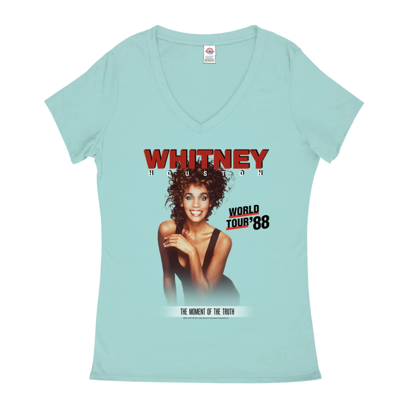 Whitney Houston Ladies' V-neck T-Shirt | 1988 World Tour Poster Image Whitney Houston Shirt (Merchbar Exclusive)