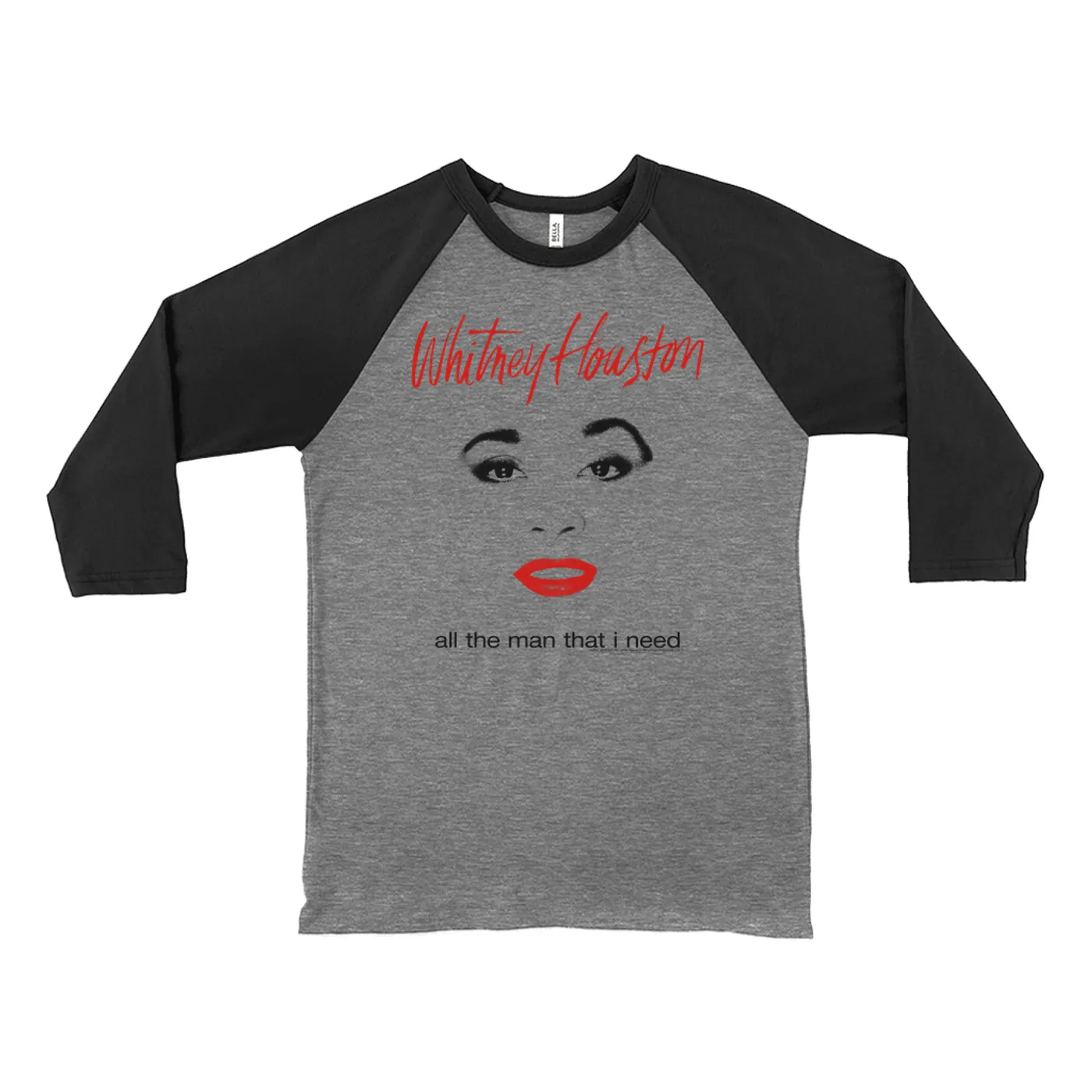Whitney Houston 3/4 Sleeve Baseball Tee | All The Man That I Need Album Cover Design Whitney Houston Shirt (Merchbar Exclusive)