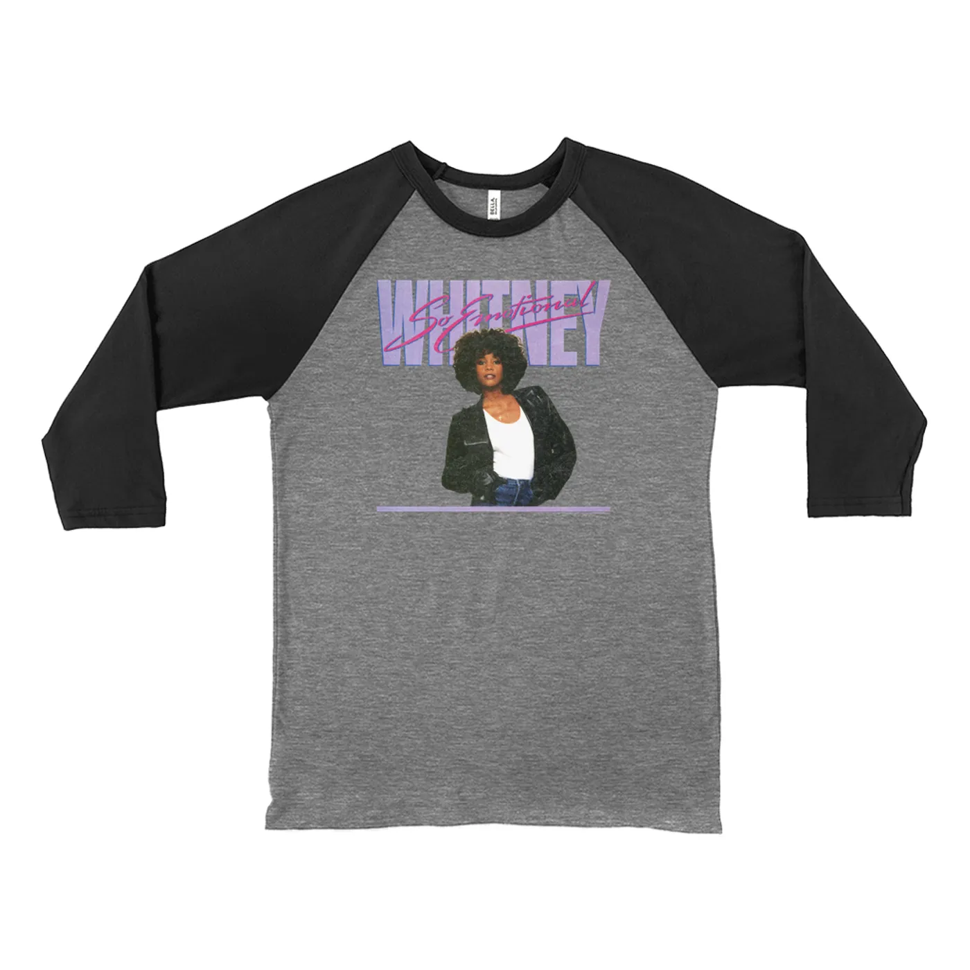 Whitney Houston 3/4 Sleeve Baseball Tee | So Emotional Album Cover Design Distressed Whitney Houston Shirt