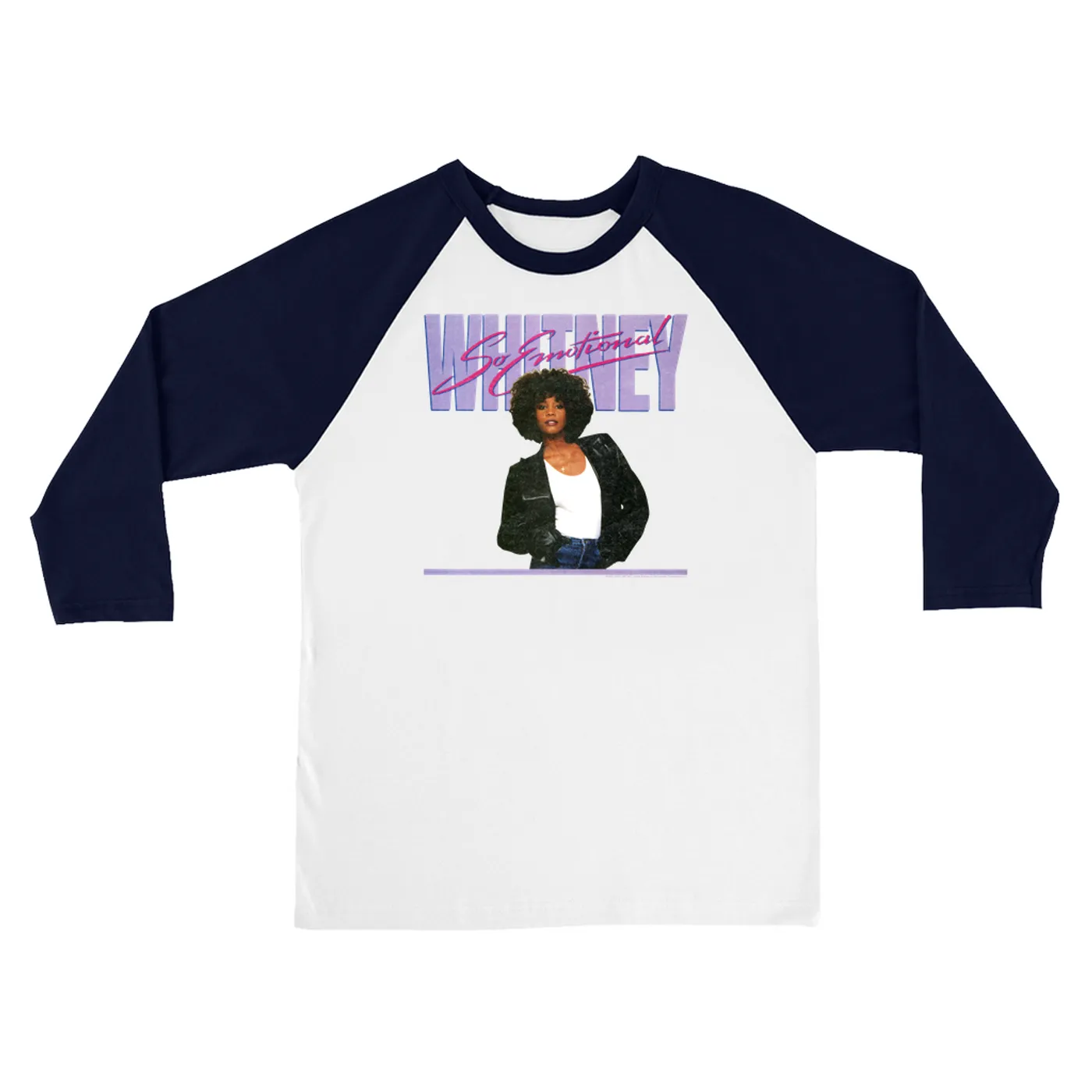 Whitney Houston 3/4 Sleeve Baseball Tee | So Emotional Album Cover Design Distressed Whitney Houston Shirt