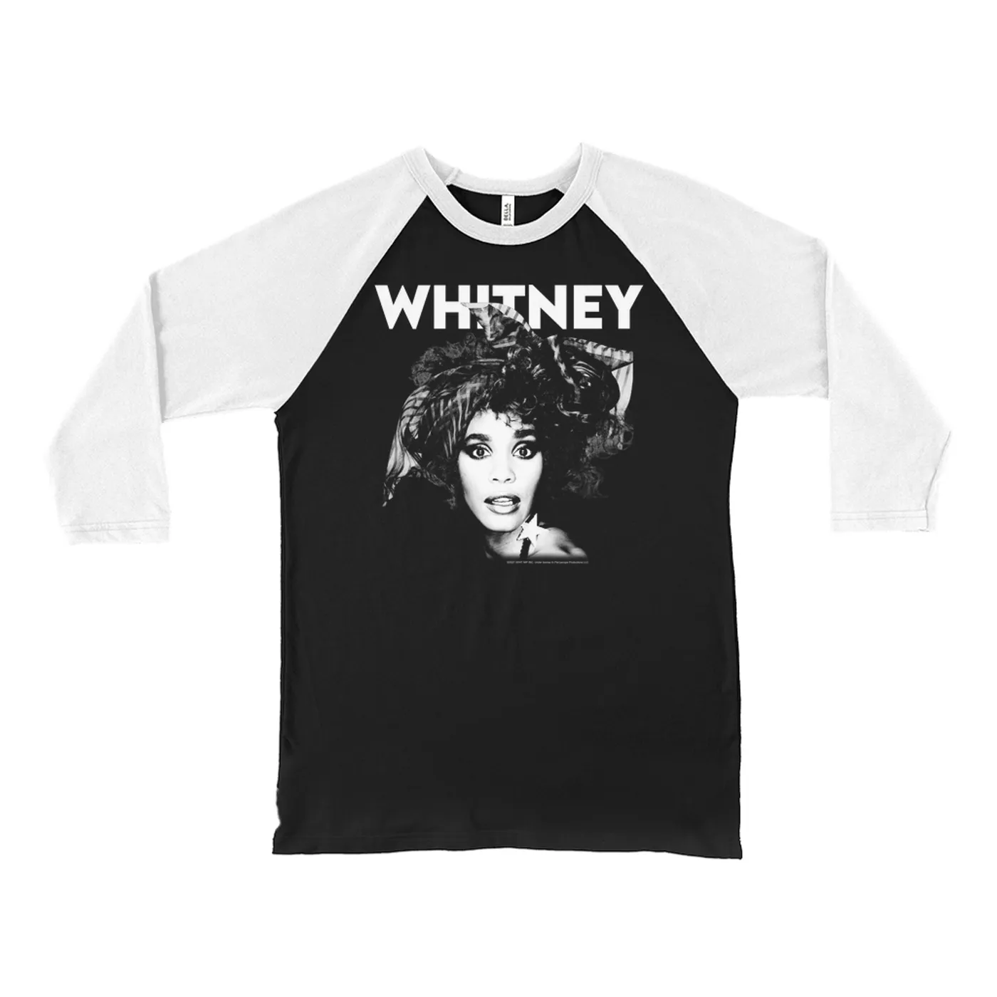Whitney Houston 3/4 Sleeve Baseball Tee | 1987 Photo White Whitney Design Whitney Houston Shirt (Merchbar Exclusive)
